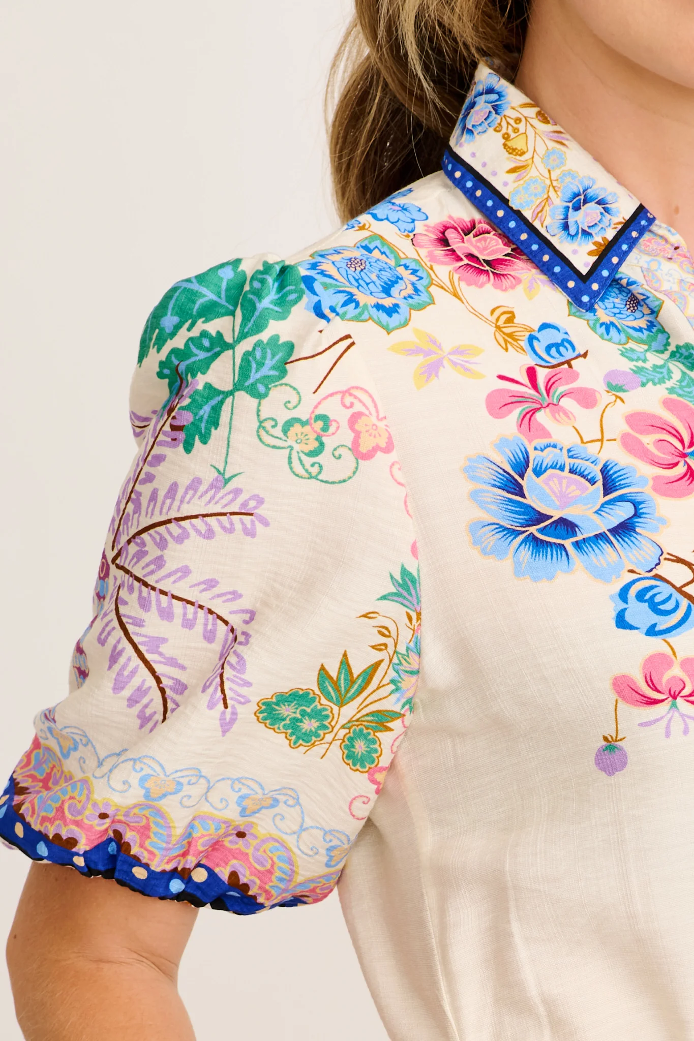 Vandal Maxi Shirt Dress in Cream and Multi Floral Linen Blend - Image 5