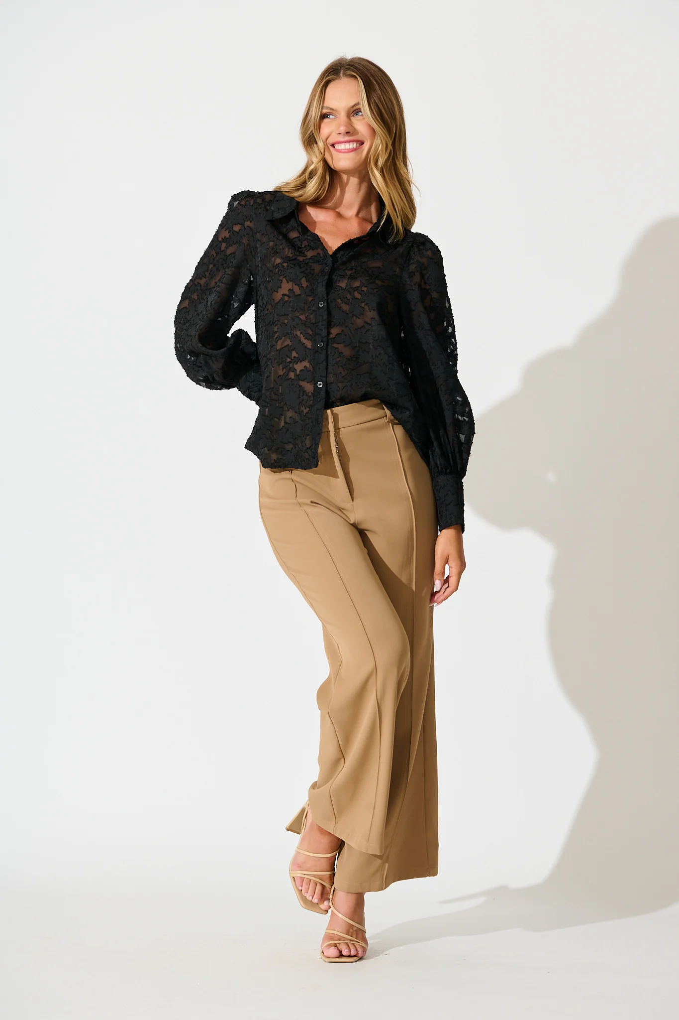 Vanessa Shirt In Black Leaf Burnout Chiffon - Image 7