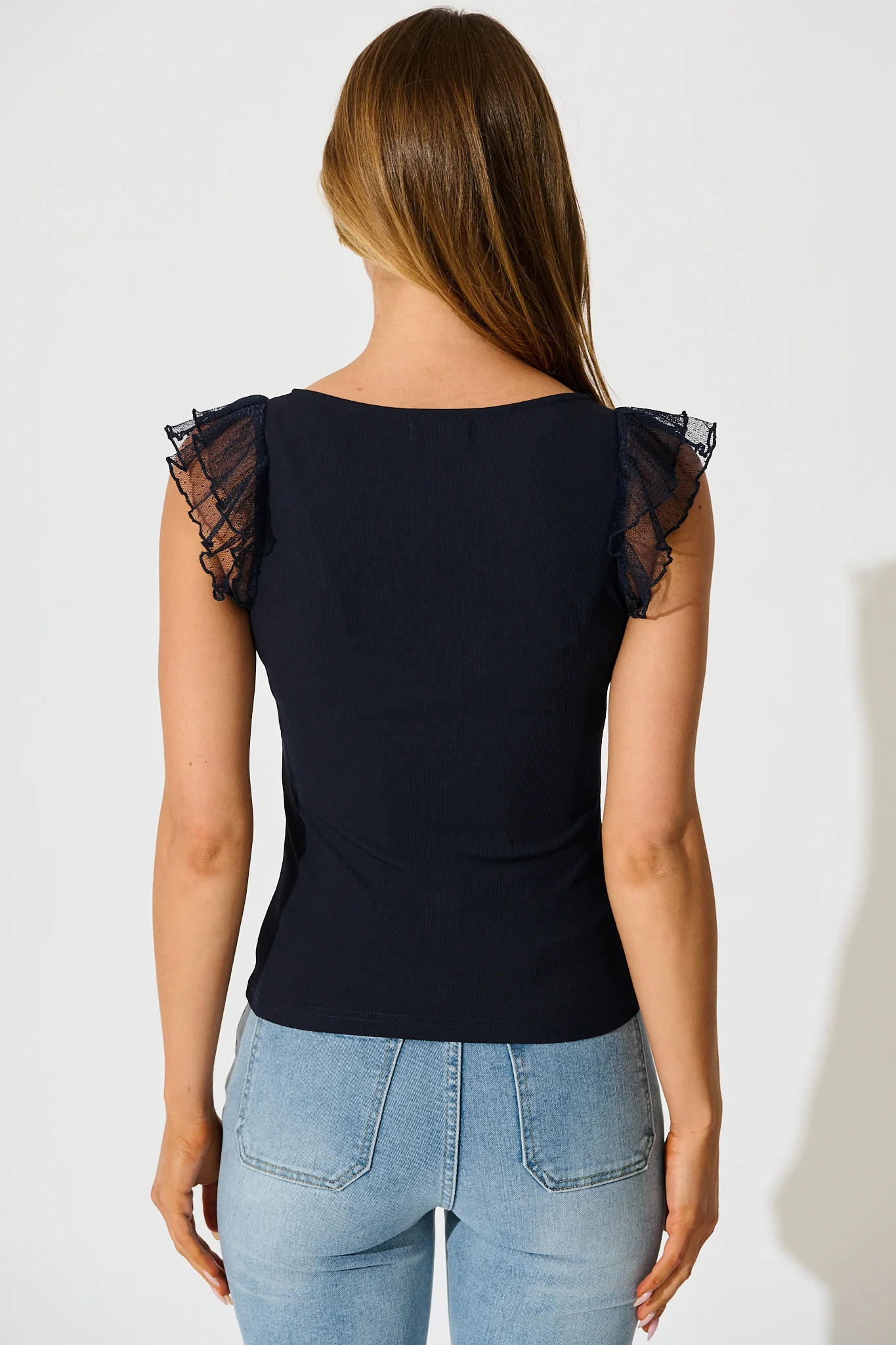 Veil Of Dots Top in Navy Jersey - Image 3