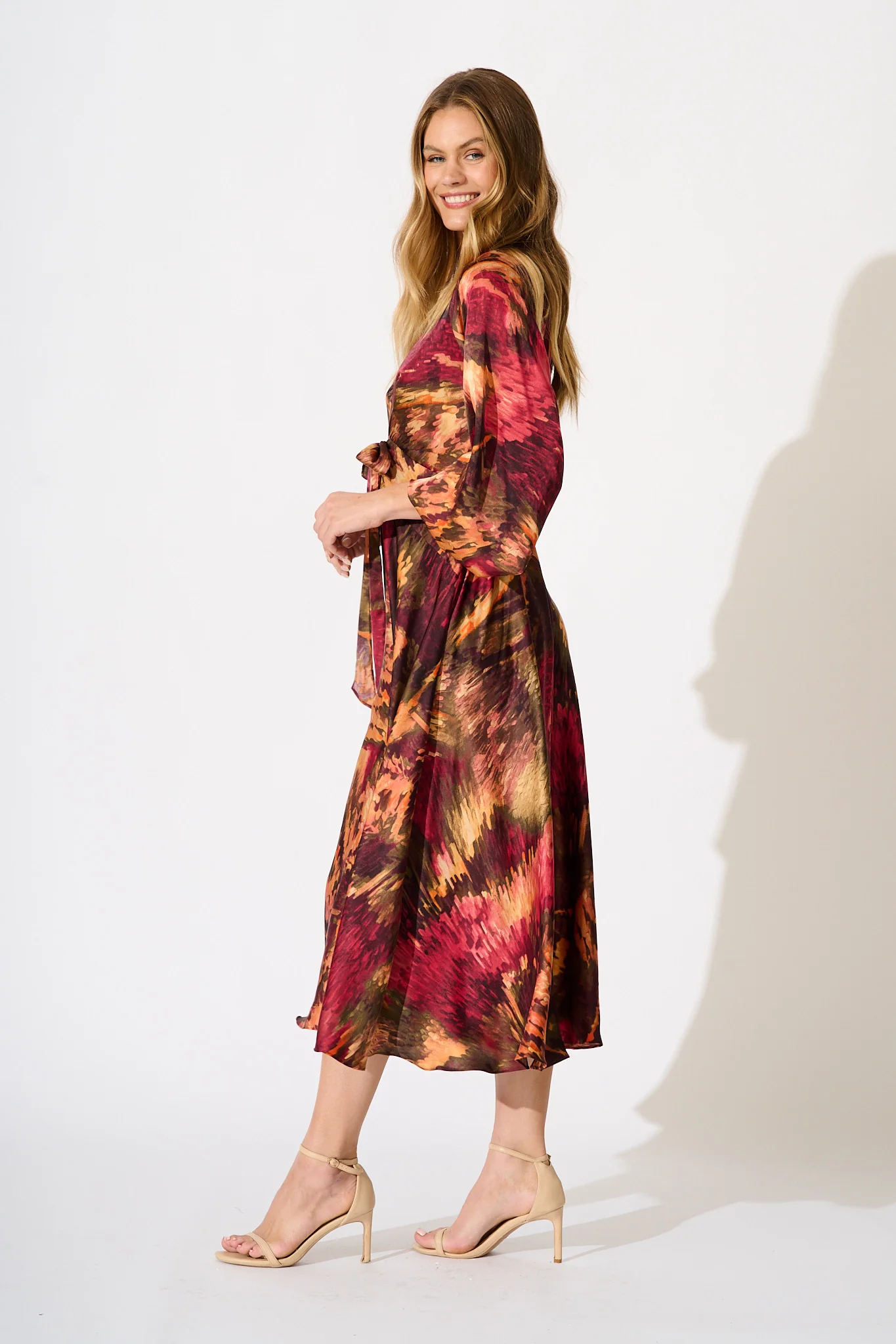Veiled Illusion Maxi Dress in Multi Watercolour Satin - Image 3