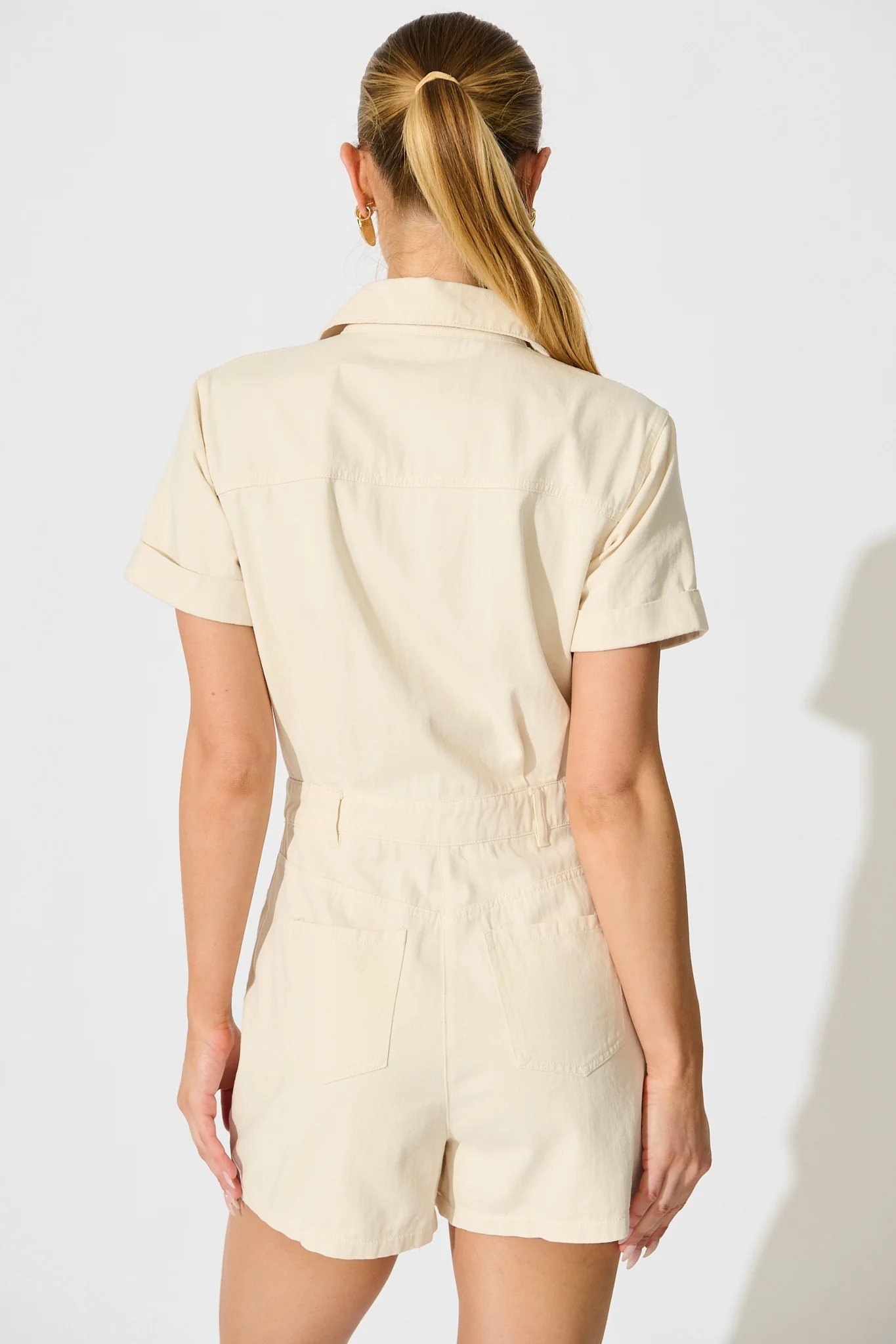 Velveta Playsuit in Beige Cotton - Image 4