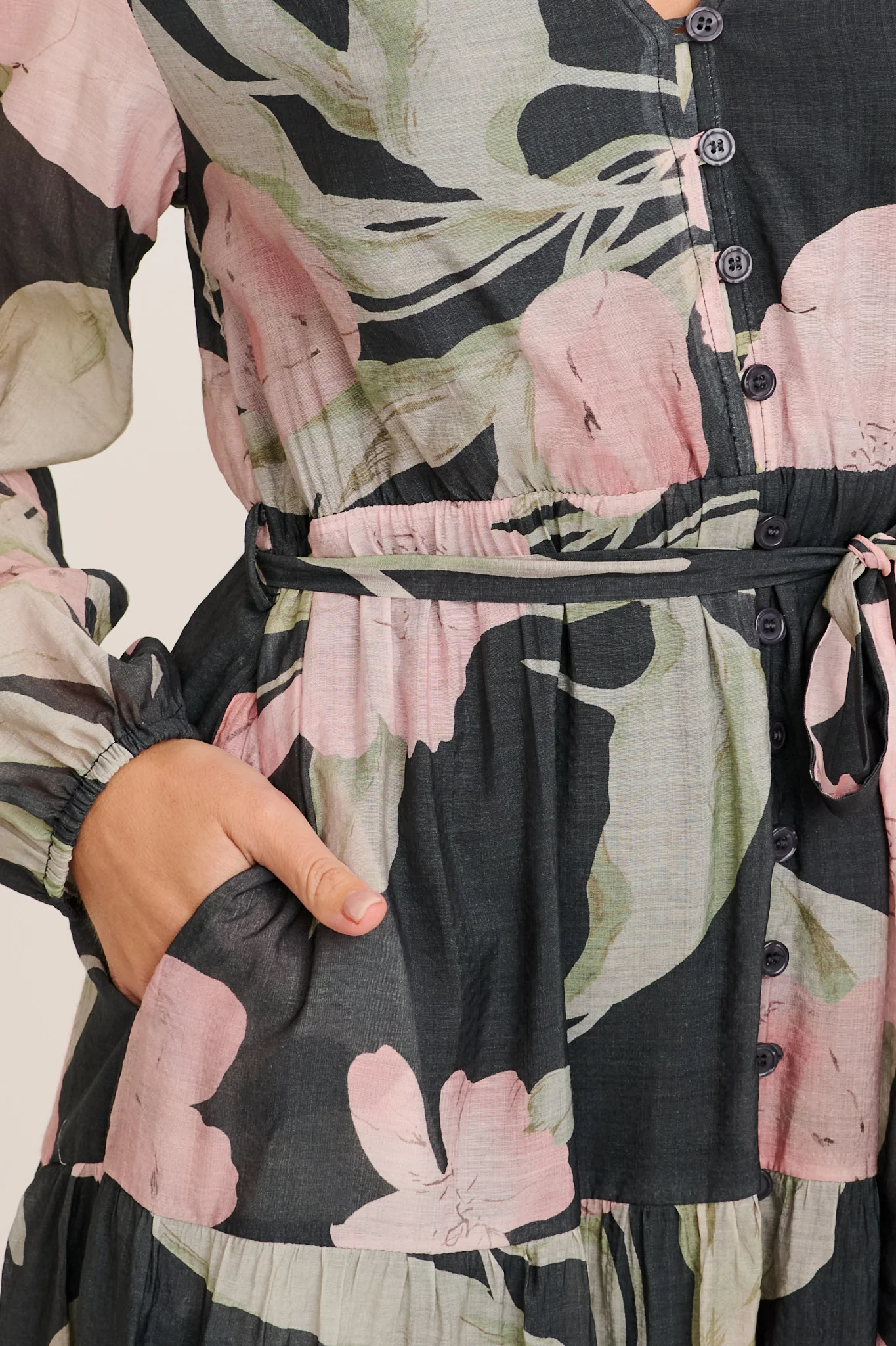 Versatile Midi Dress in Charcoal with Pink Floral - Image 5