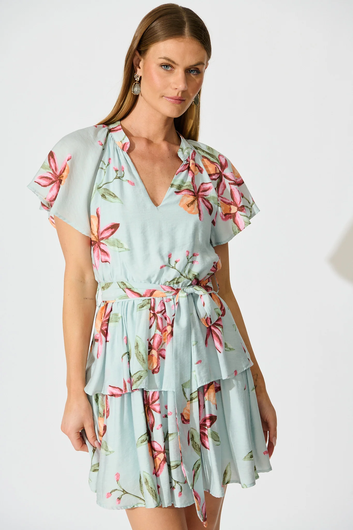 Vietta Dress in Light Blue with Blush Floral - Image 2