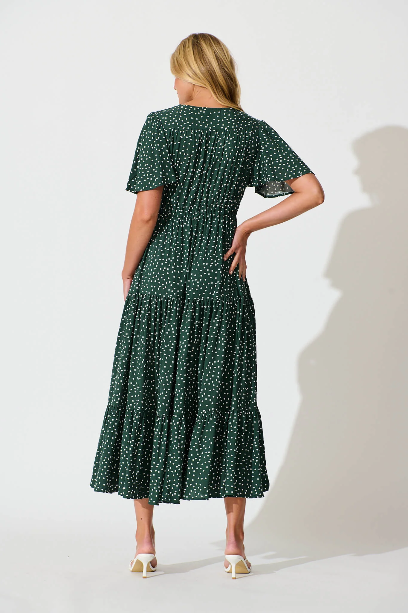 Violet Maxi Dress In Emerald With White Spot - Image 4