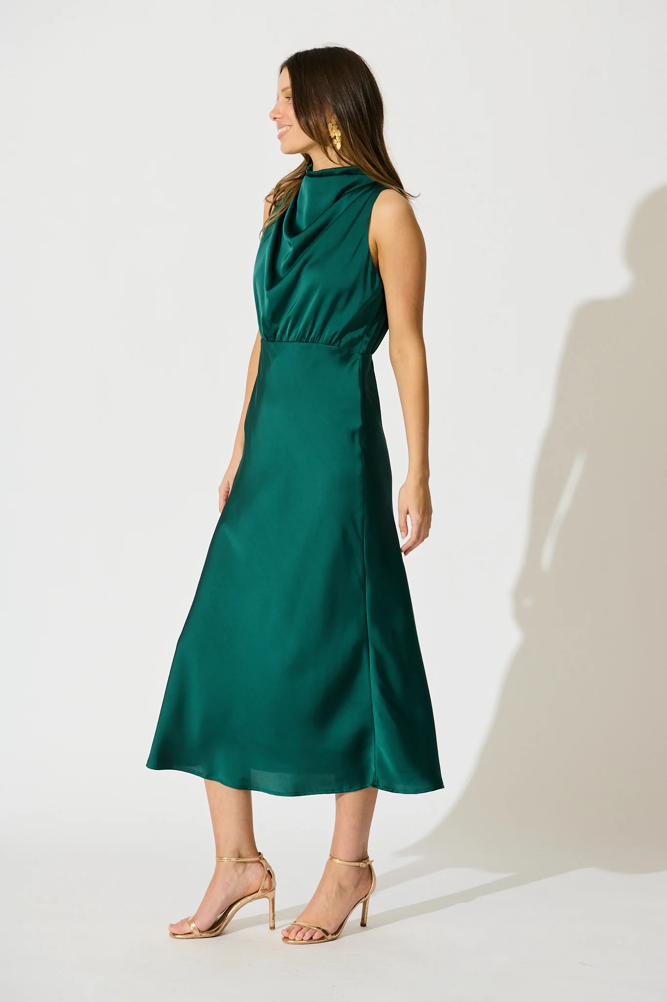 Vision of Love Midi Dress in Emerald Satin - Image 8