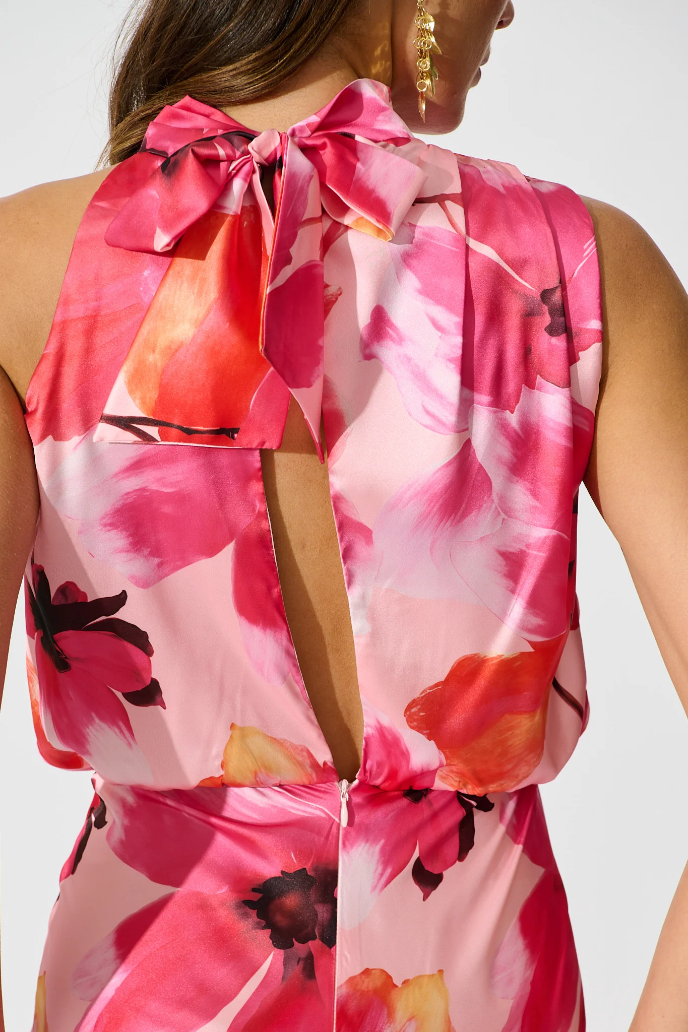 Visions Maxi Dress in Pink Floral Satin - Image 6