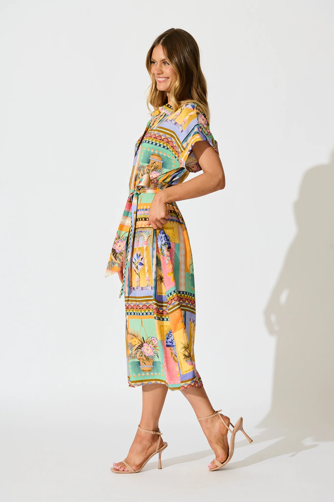 Vita Mia Midi Shirt Dress in Multi Conversational Print - Image 3