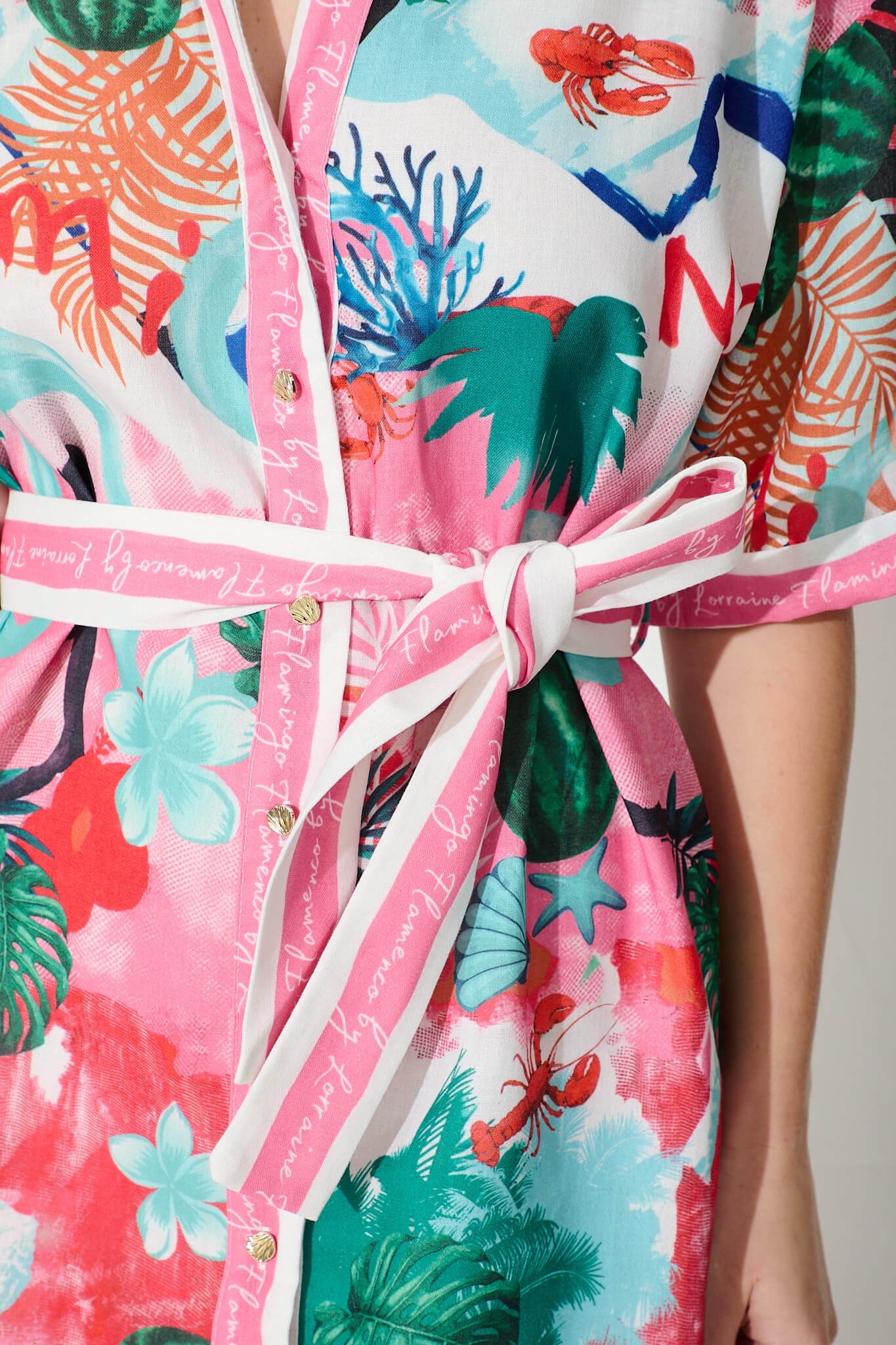 Vivienne Shirt Dress In Pink Multi Tropical Linen Blend - Image 5