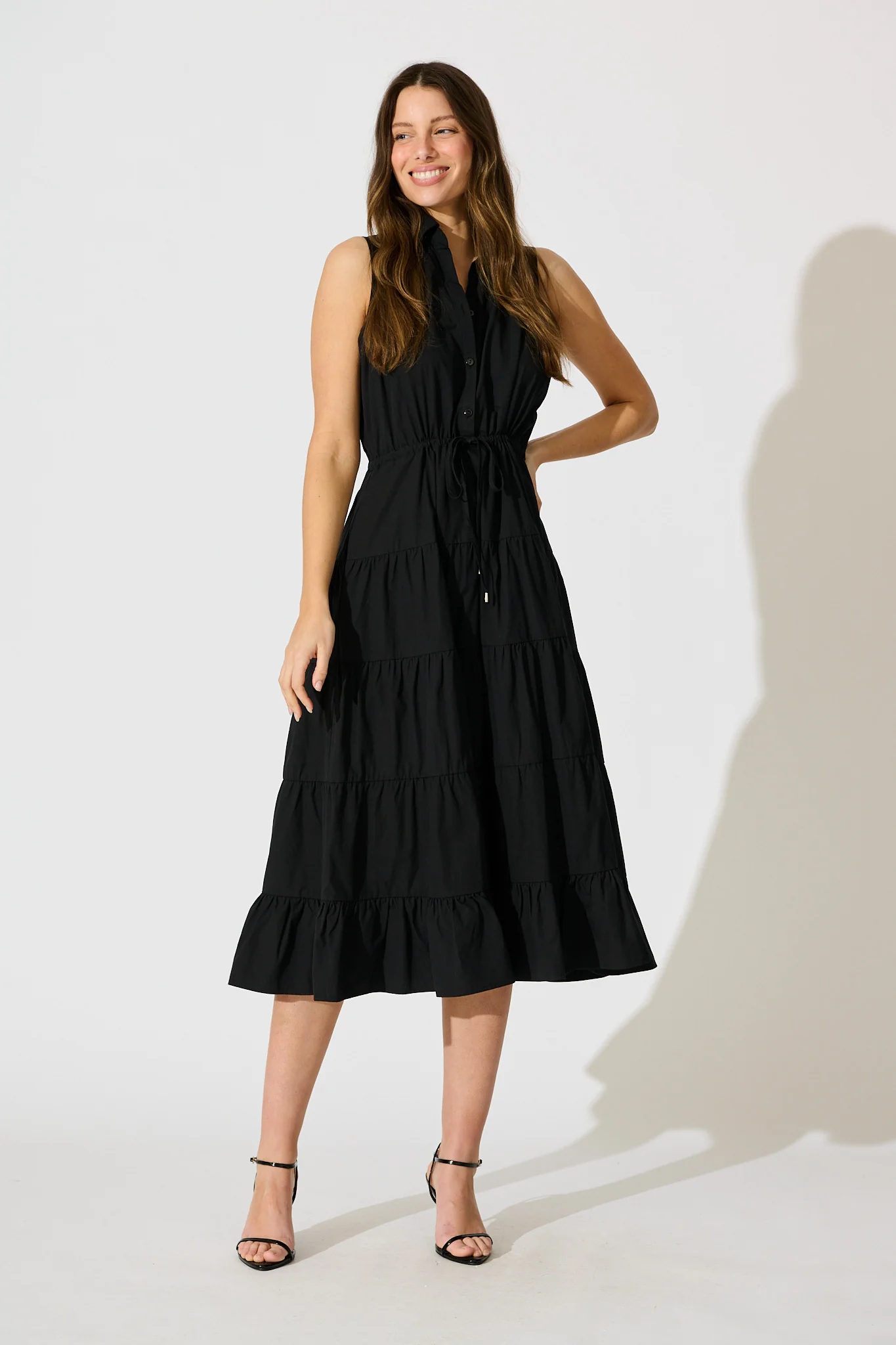 Vrinda Midi Dress in Black Cotton
