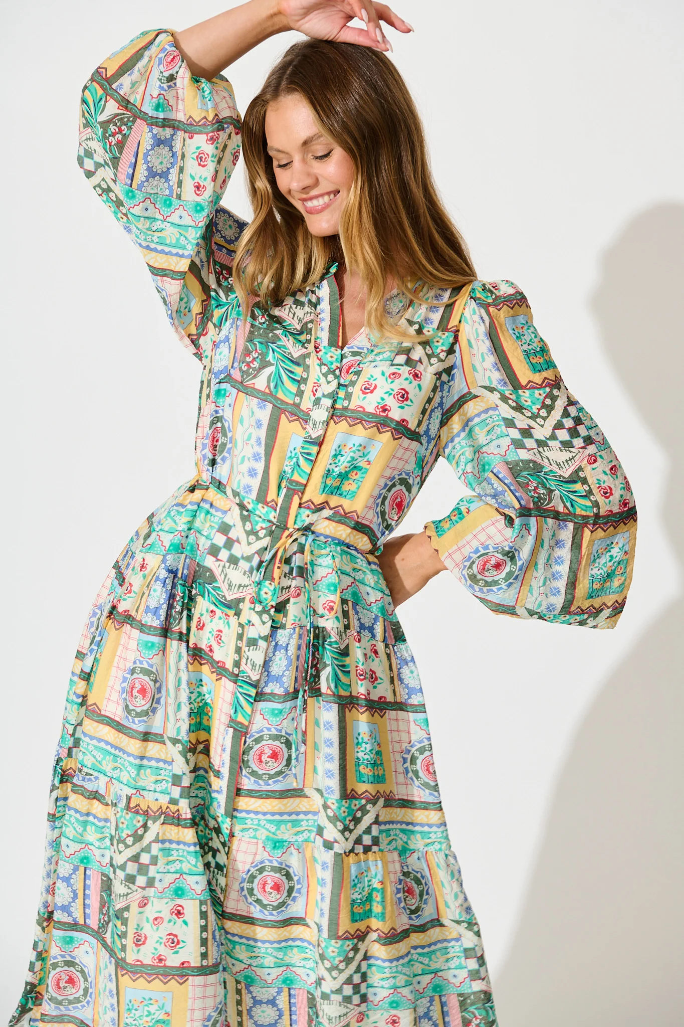 Westwood Midi Dress in Multi Patchwork Print - Image 2