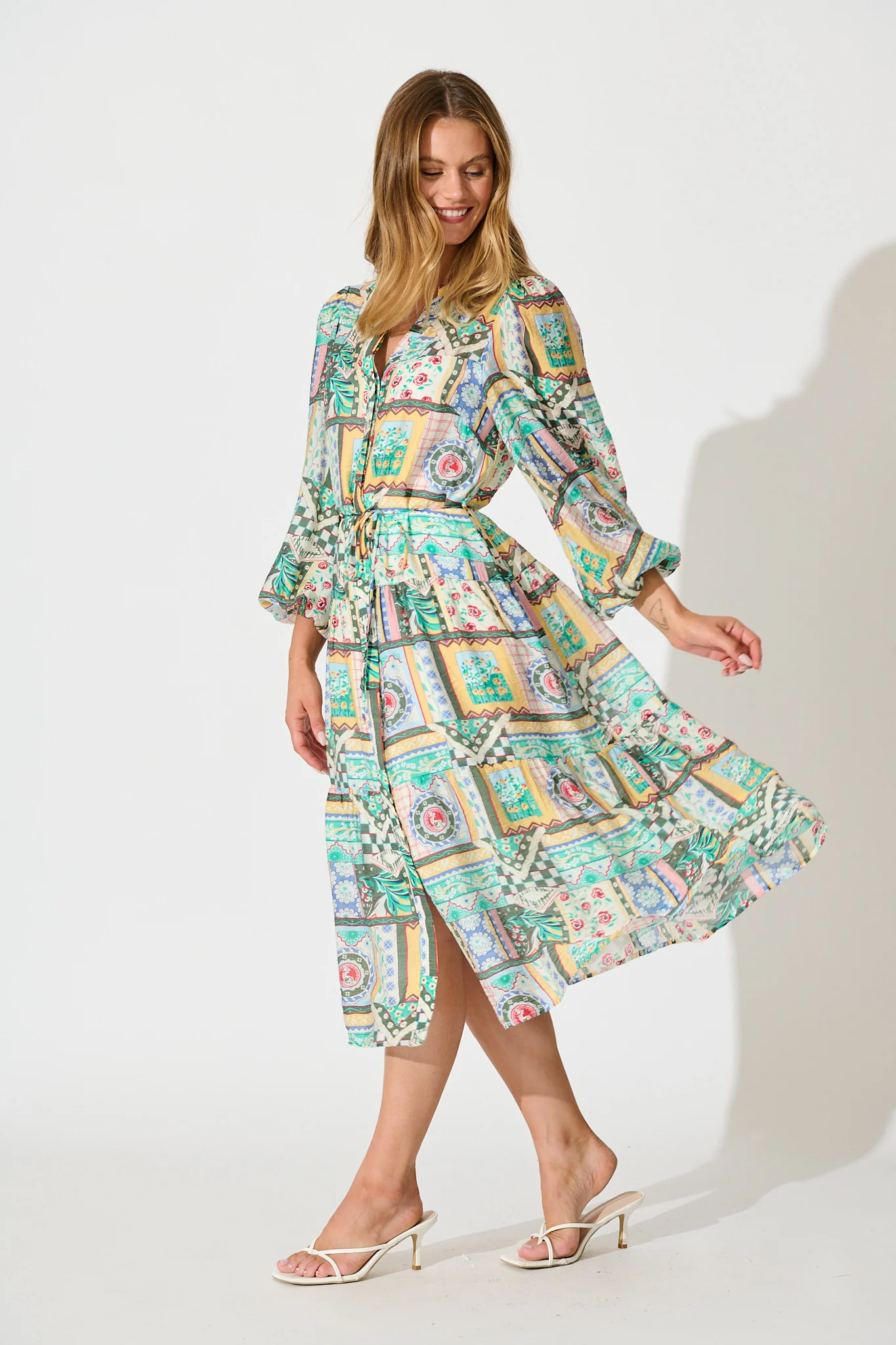 Westwood Midi Dress in Multi Patchwork Print - Image 3