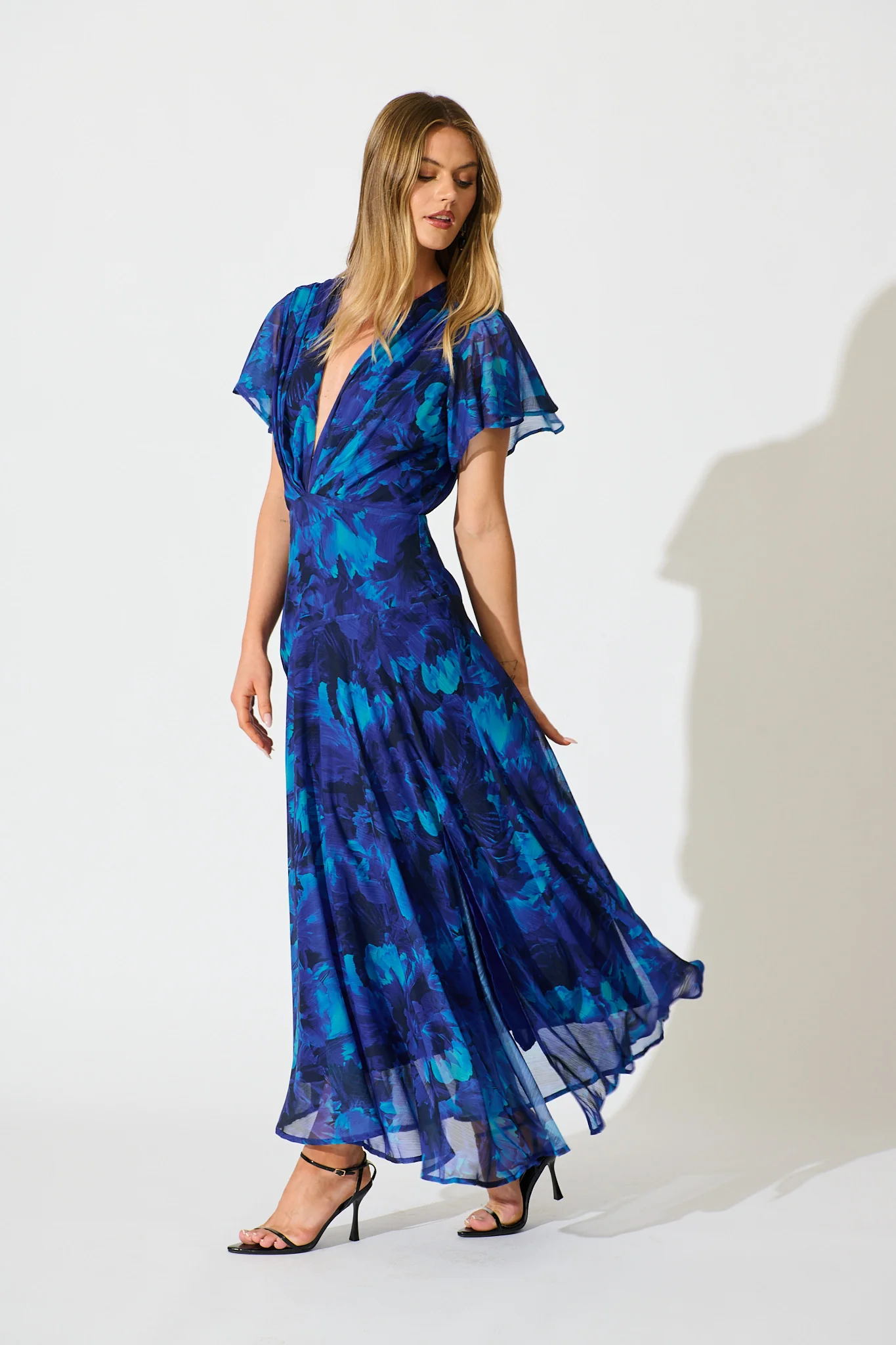 Whisper Lily Maxi Dress in Blue Watercolour Chiffon - Image 3
