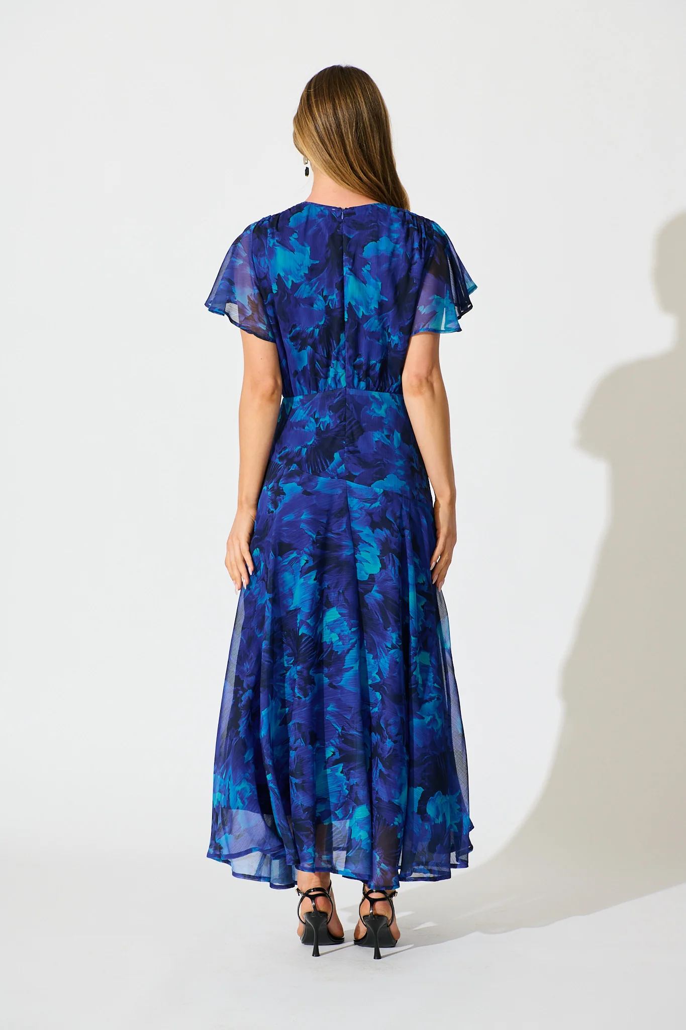 Whisper Lily Maxi Dress in Blue Watercolour Chiffon - Image 4