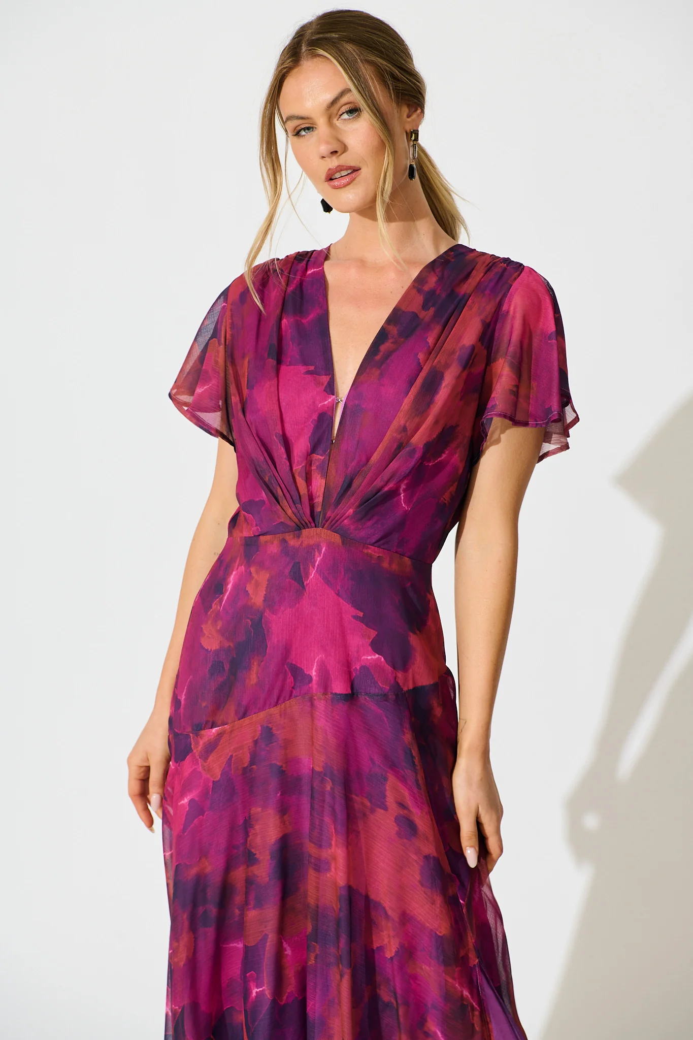 Whisper Lily Maxi Dress in Purple Watercolour Chiffon - Image 2