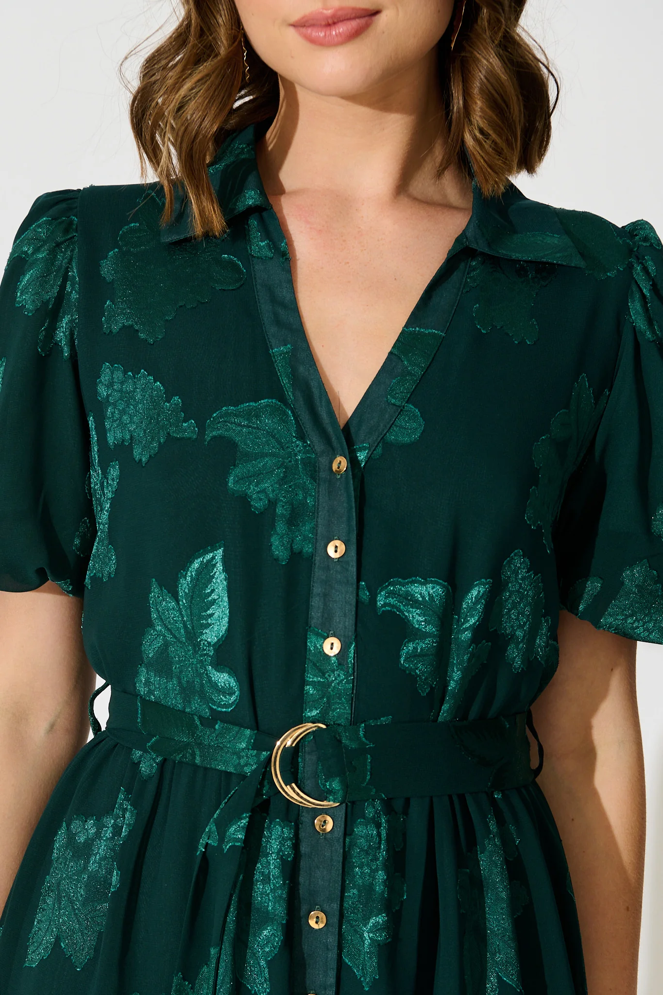 Whispered Grace Shirt Dress in Emerald Burnout Chiffon - Image 5