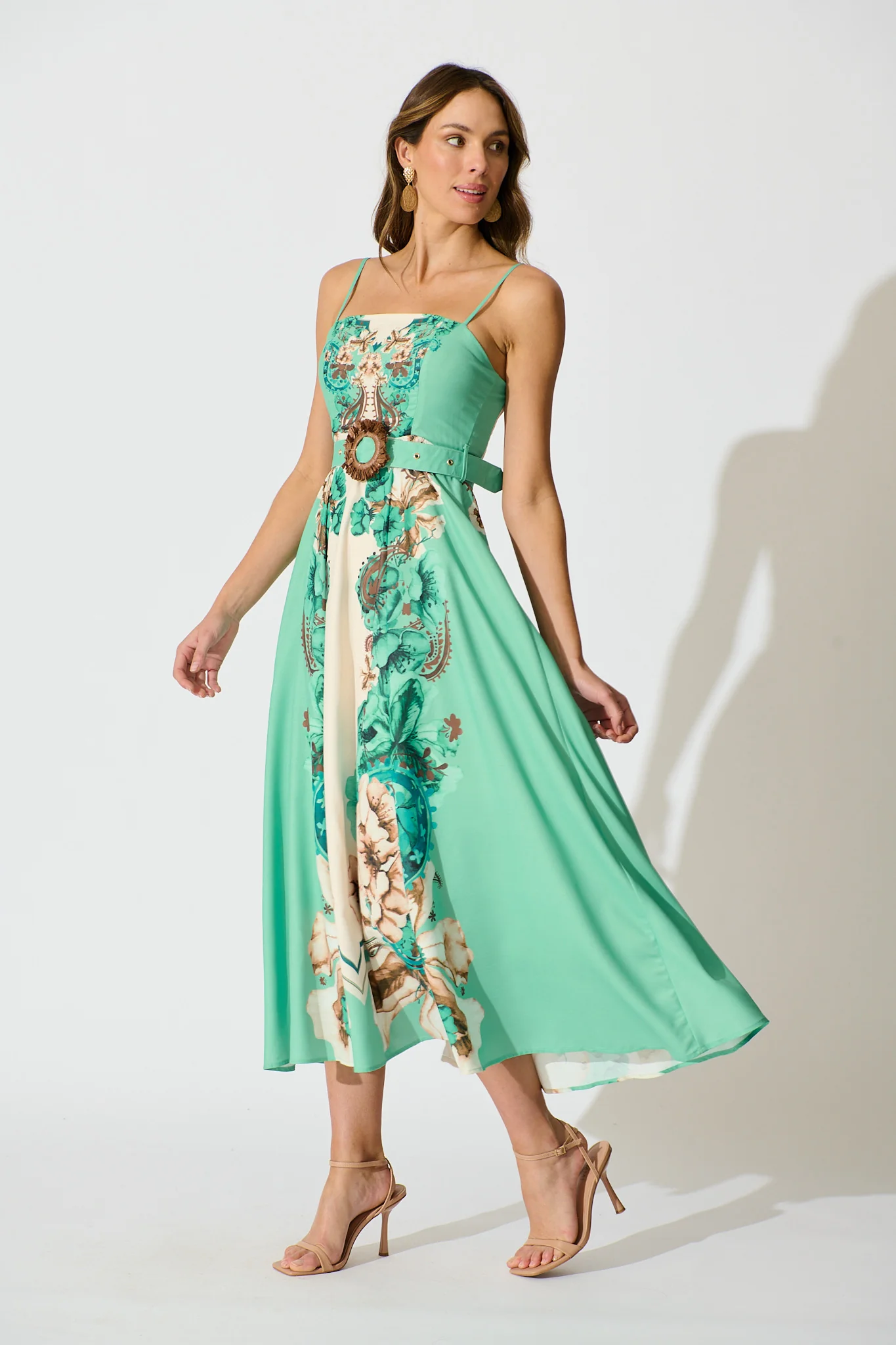 Whispers of Jade Sundress in Cream with Jade Print Linen Blend - Image 6