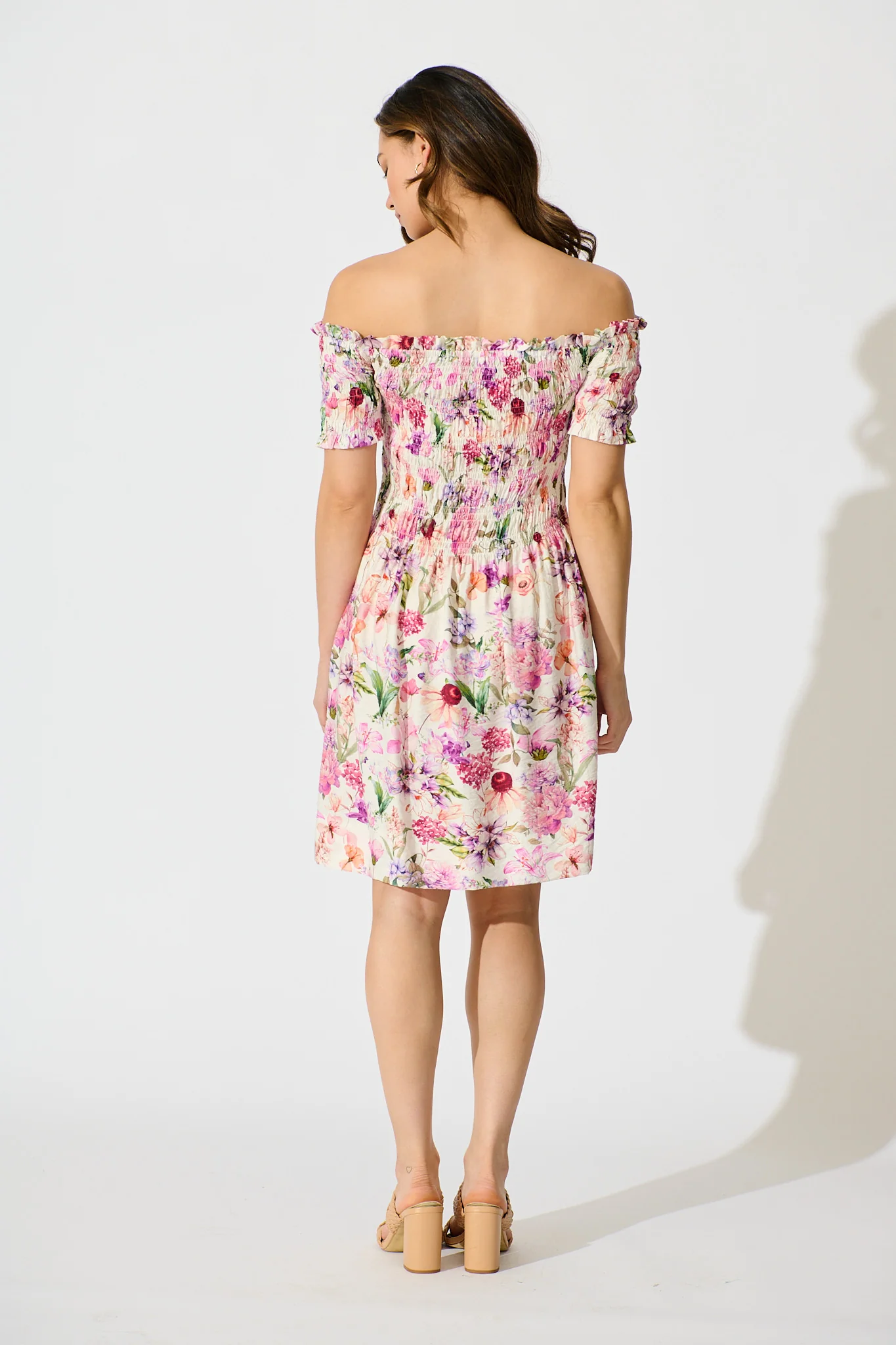 Wild Rose Whisper Dress in White with Lilac Floral - Image 4