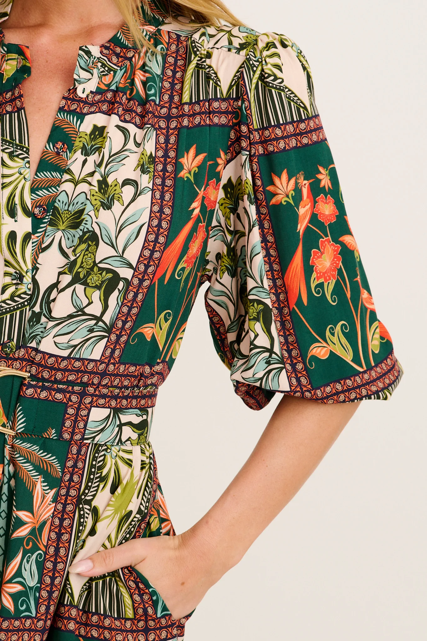 Wildflower Tiles Midi Shirt Dress in Green Tile Print - Image 5