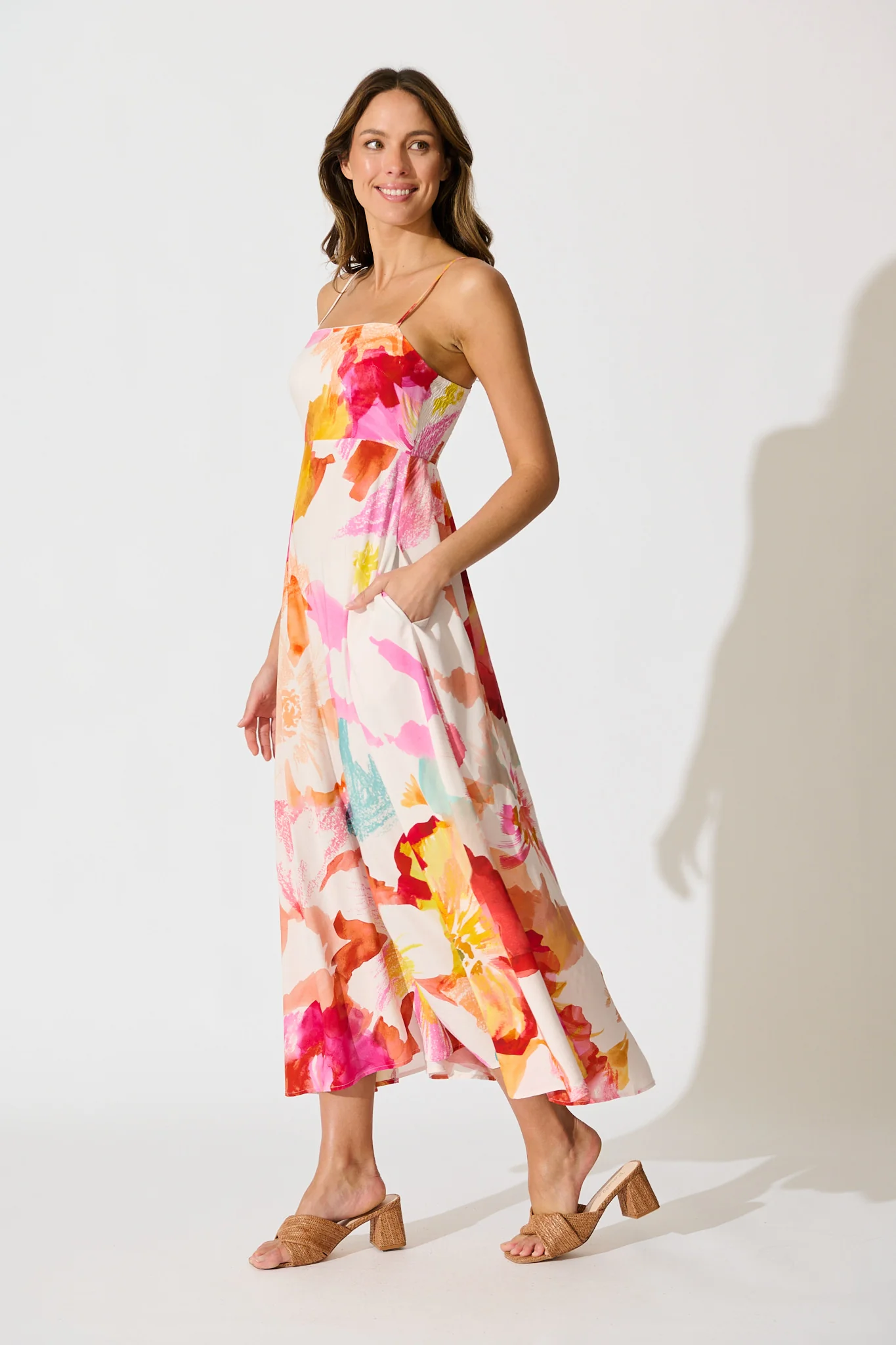 Willa Maxi Sundress in Blush and Multi Floral - Image 3