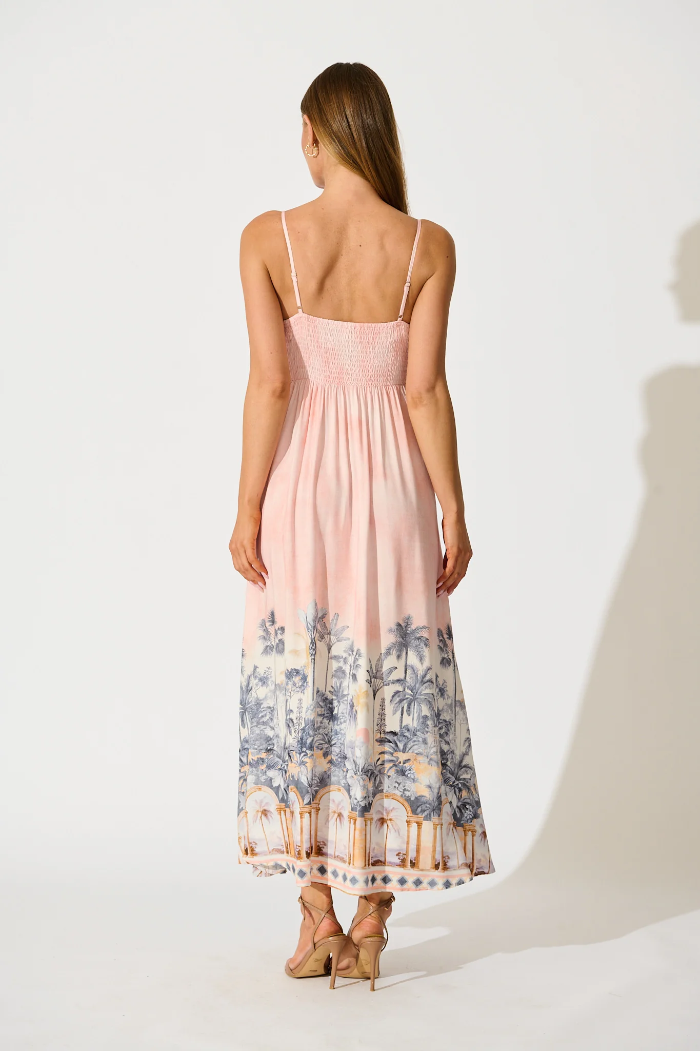 Willa Maxi Sundress in Blush Palm Tree Print - Image 4