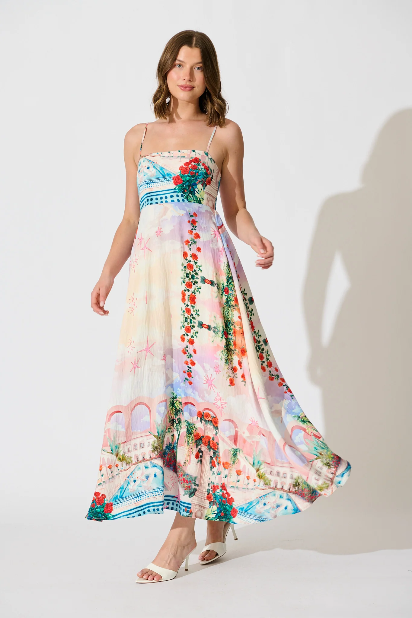Willa Maxi Sundress in Red Rose Conversational Print