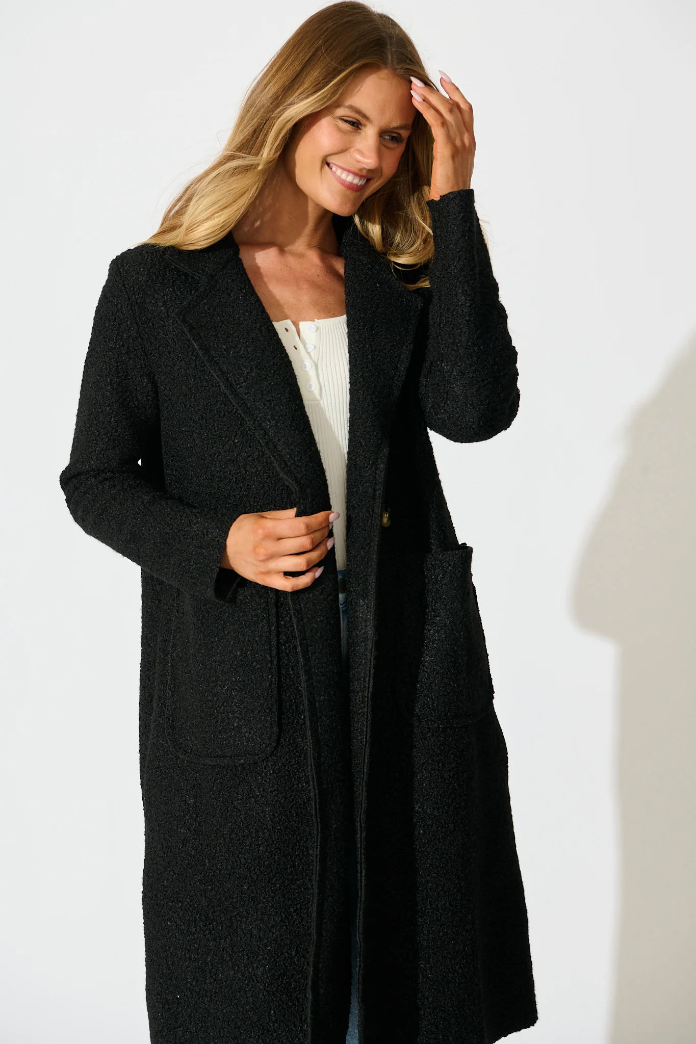 Wilma Coat in Black Boucle - Image 2