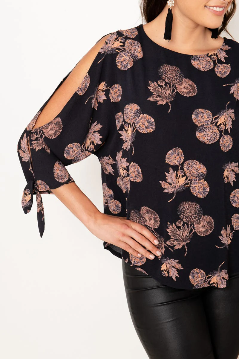 Windbreaker Top in Charcoal with Apricot Floral - Image 4