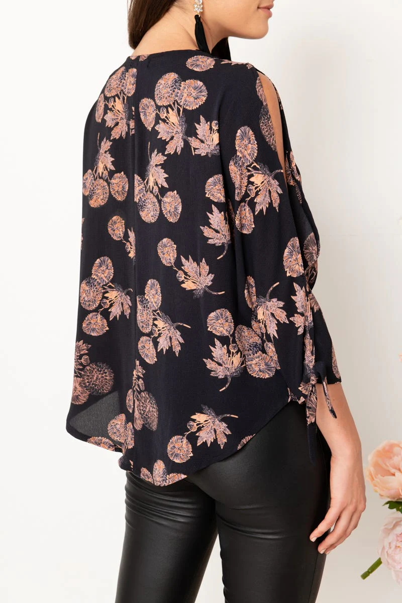 Windbreaker Top in Charcoal with Apricot Floral - Image 6