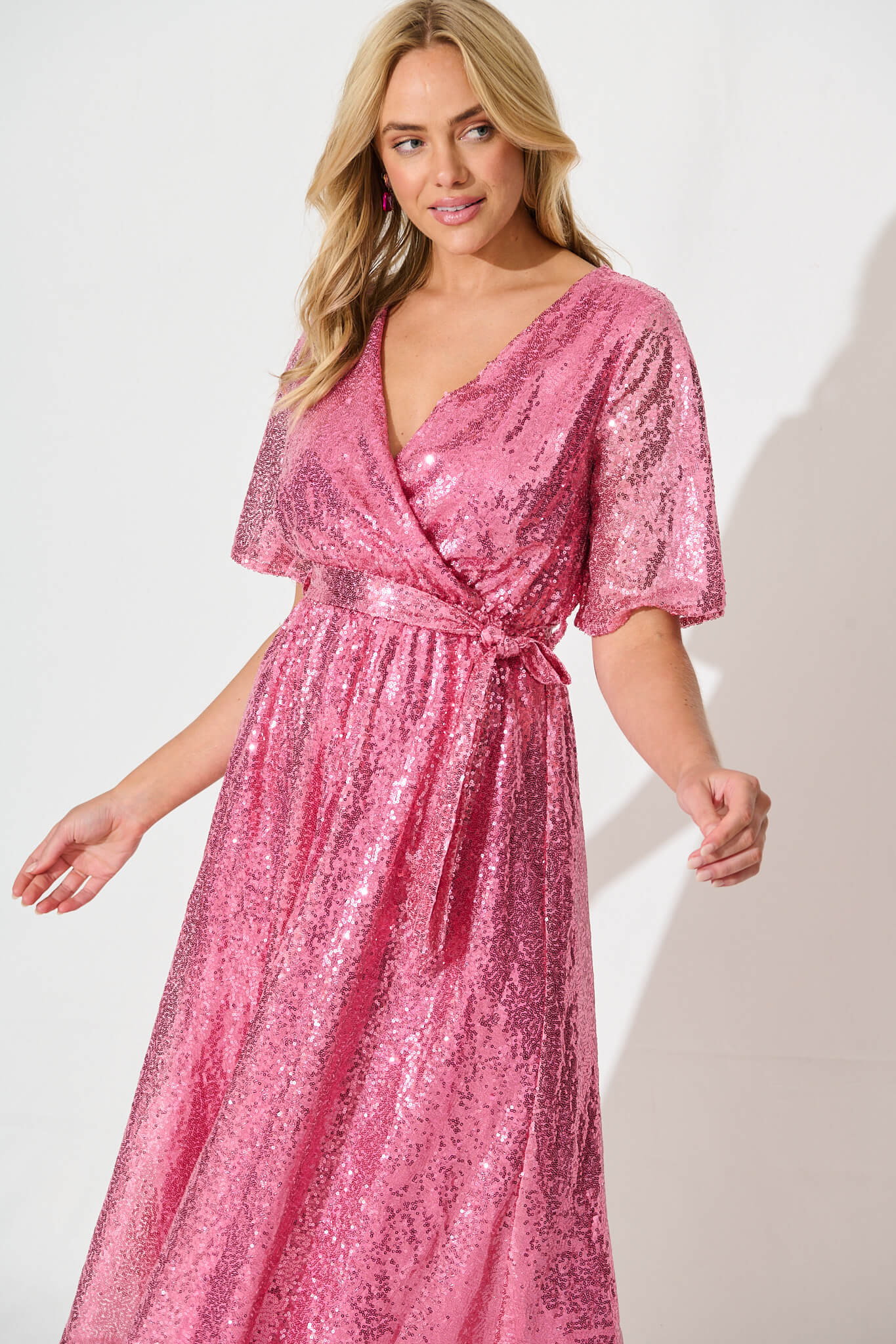 Winslet Midi Dress In Pink Sequin - Image 5