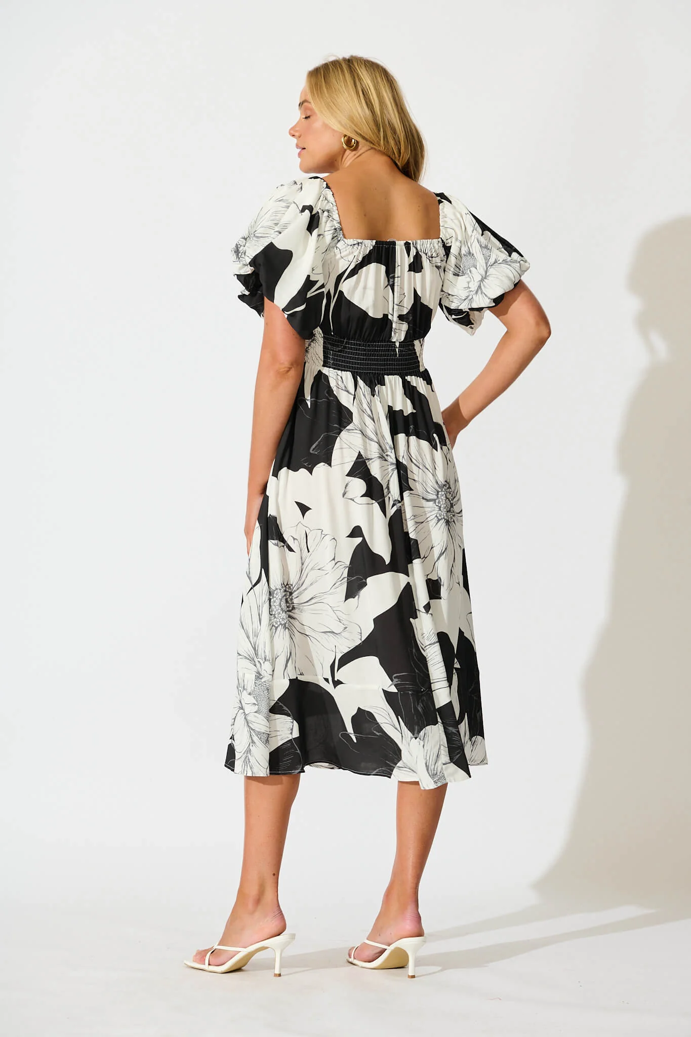 Wintour Midi Dress In Black With White Floral - Image 4
