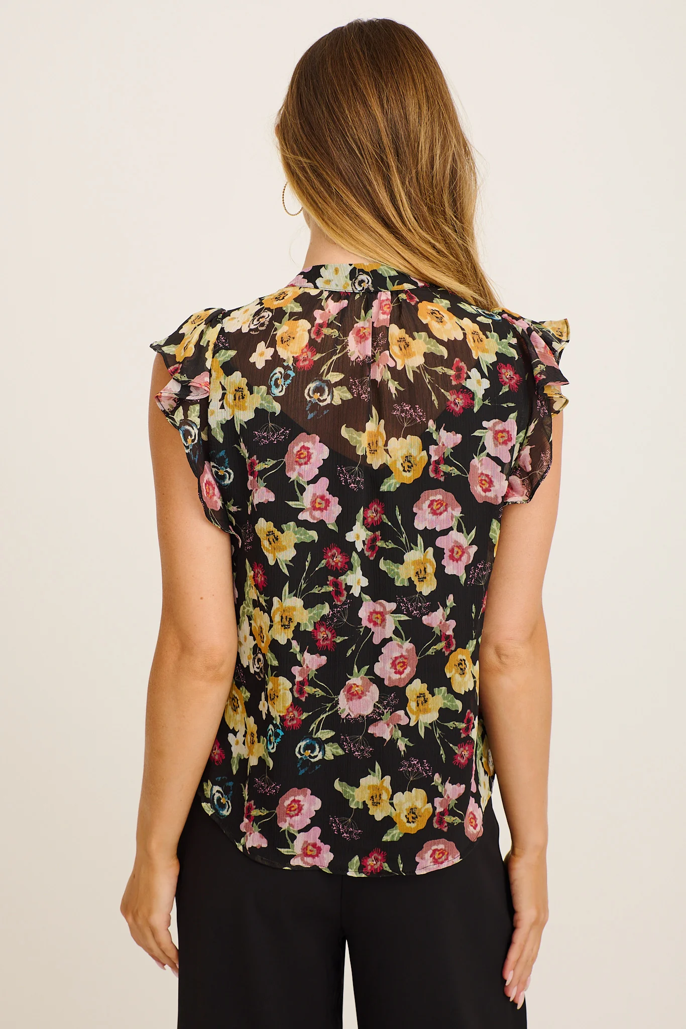 Workday Top in Black with Multi Floral Chiffon - Image 7