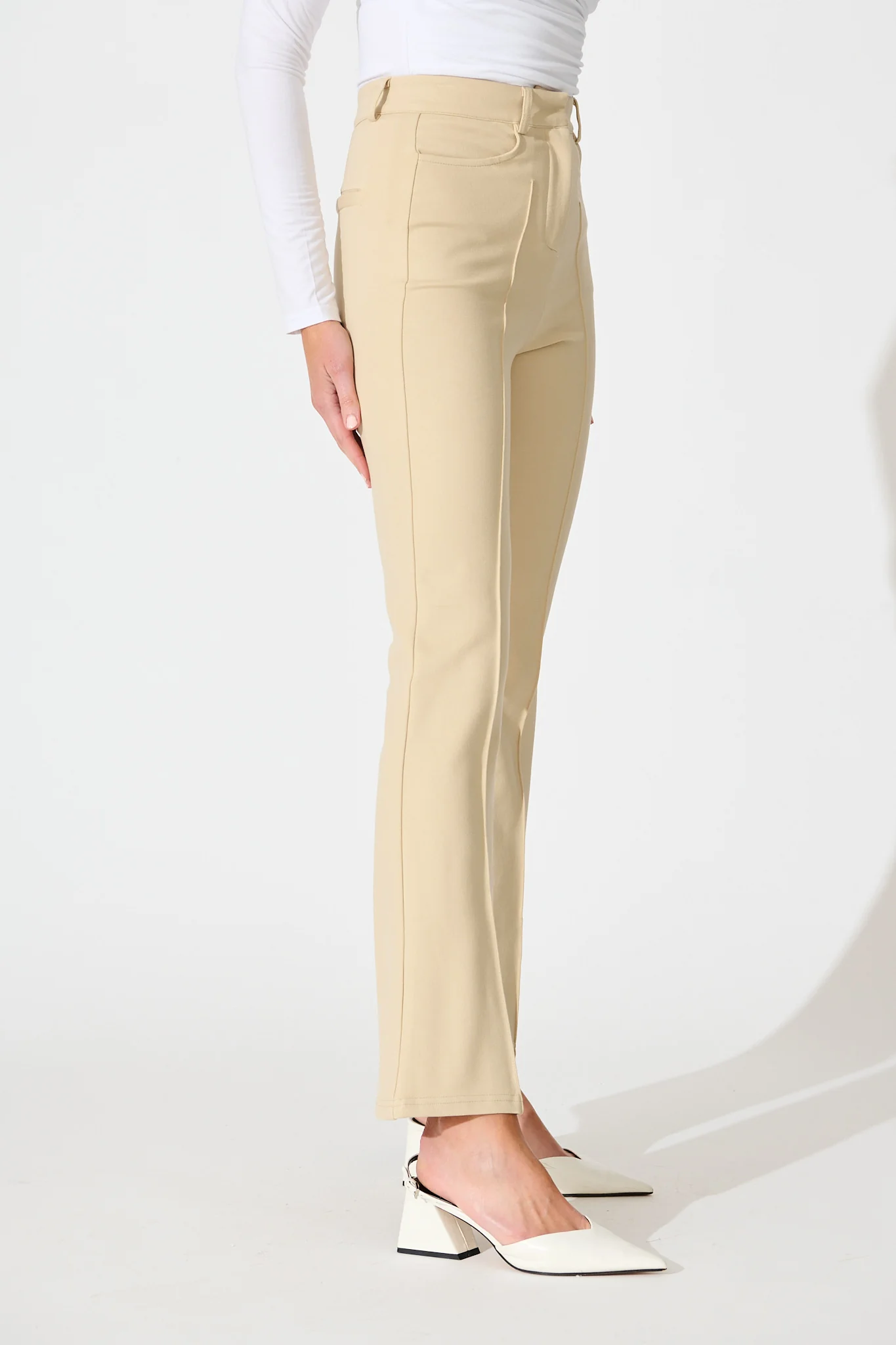 Workflow Stretch Pintuck Pant in Beige - Image 2