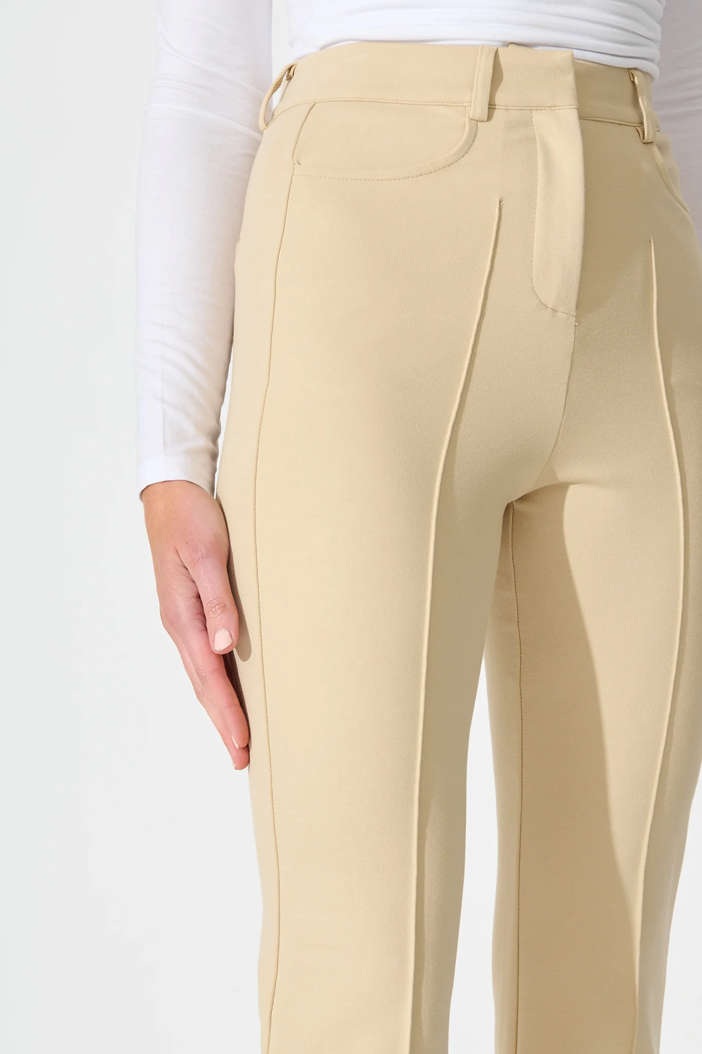 Workflow Stretch Pintuck Pant in Beige - Image 4