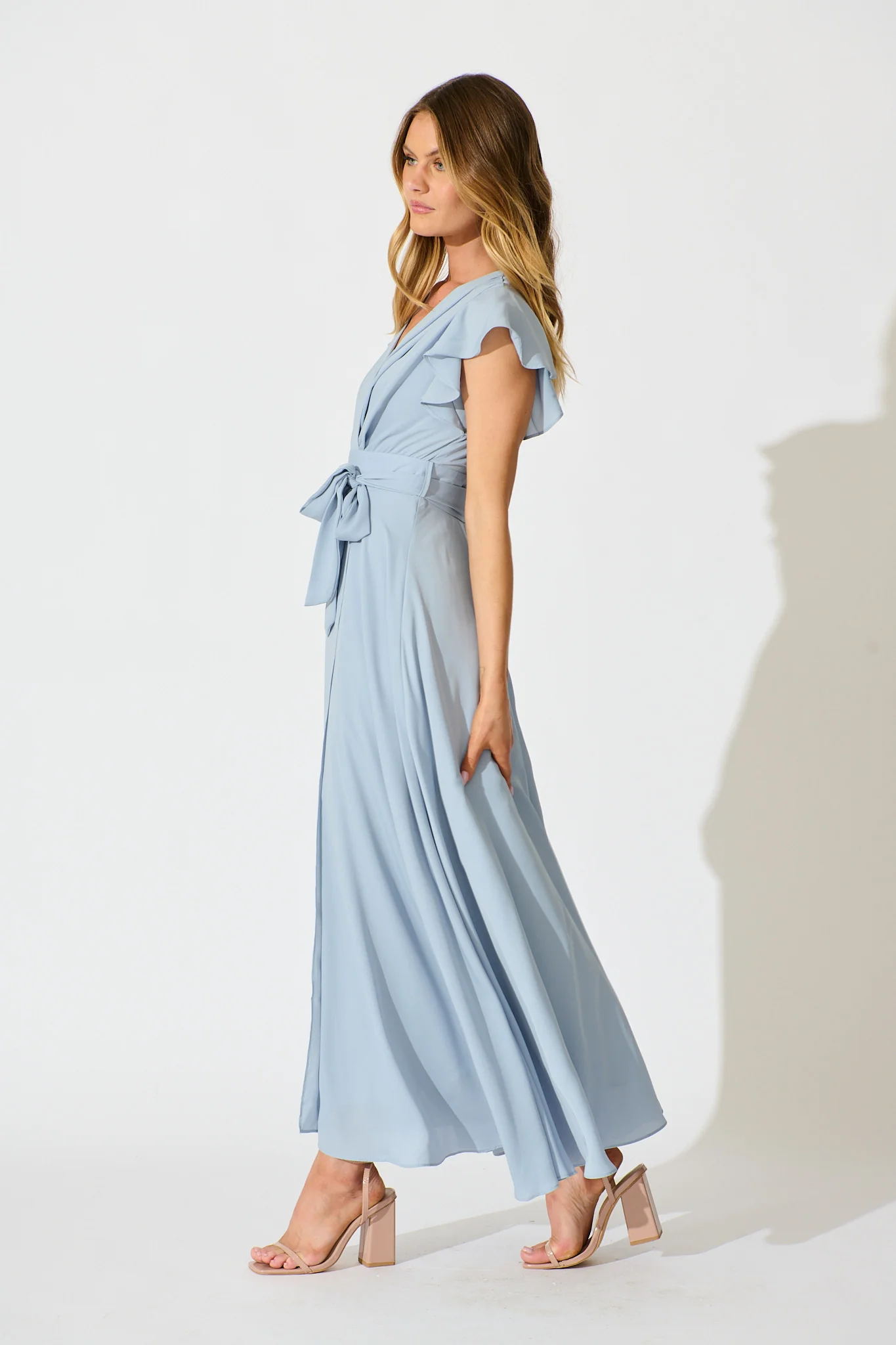 Wynter Maxi Dress in Dusty Blue Chiffon - Image 3