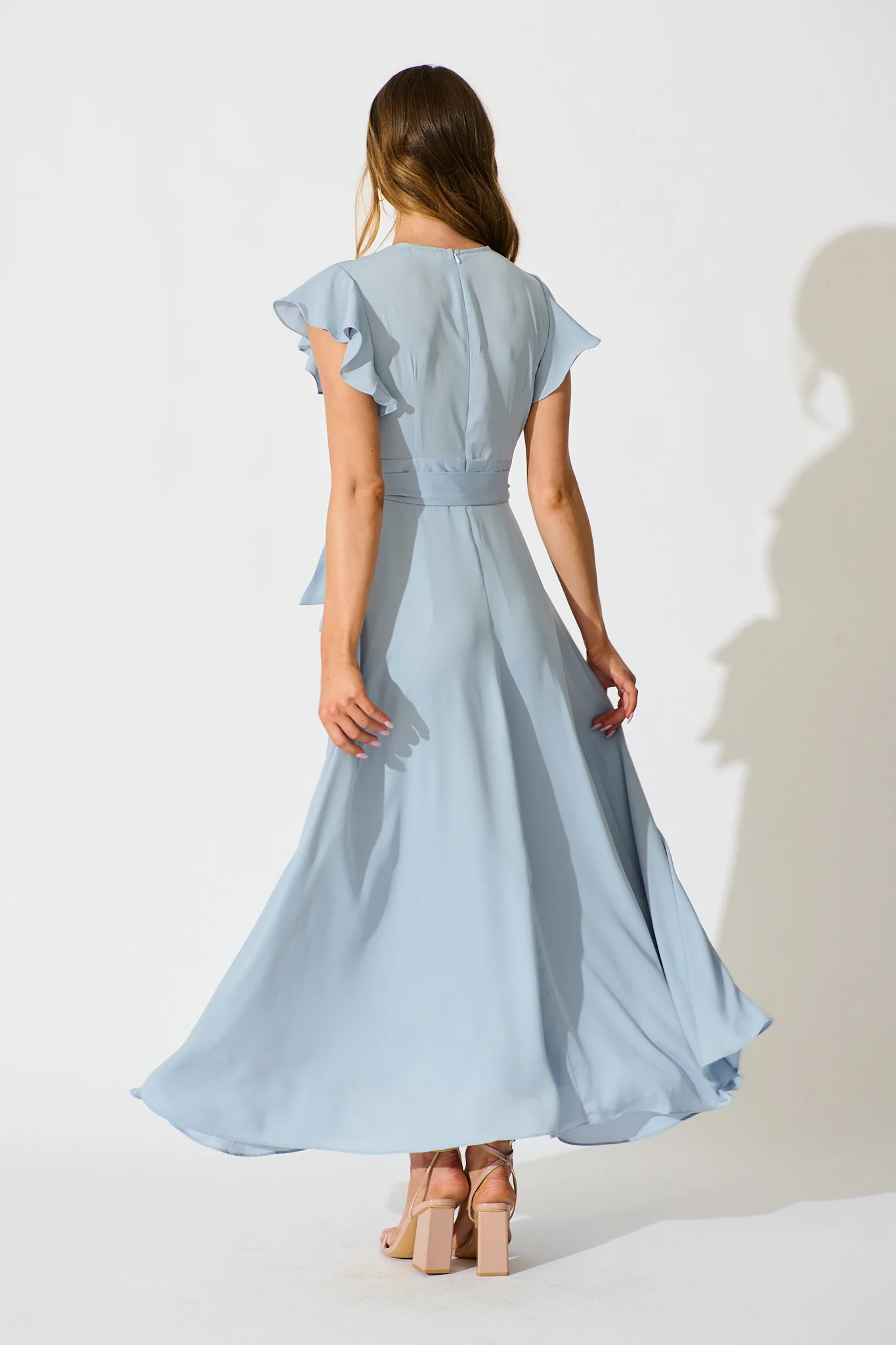 Wynter Maxi Dress in Dusty Blue Chiffon - Image 4