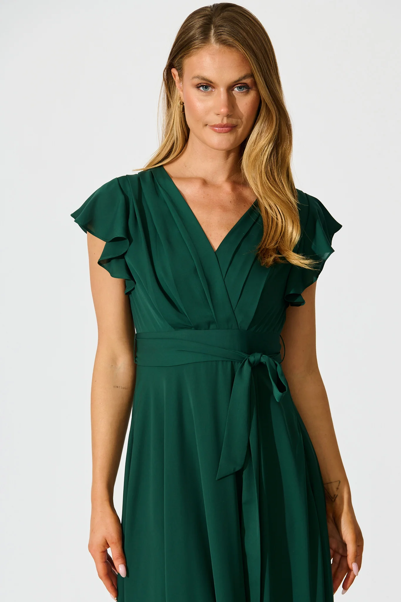 Wynter Maxi Dress in Emerald Chiffon - Image 2