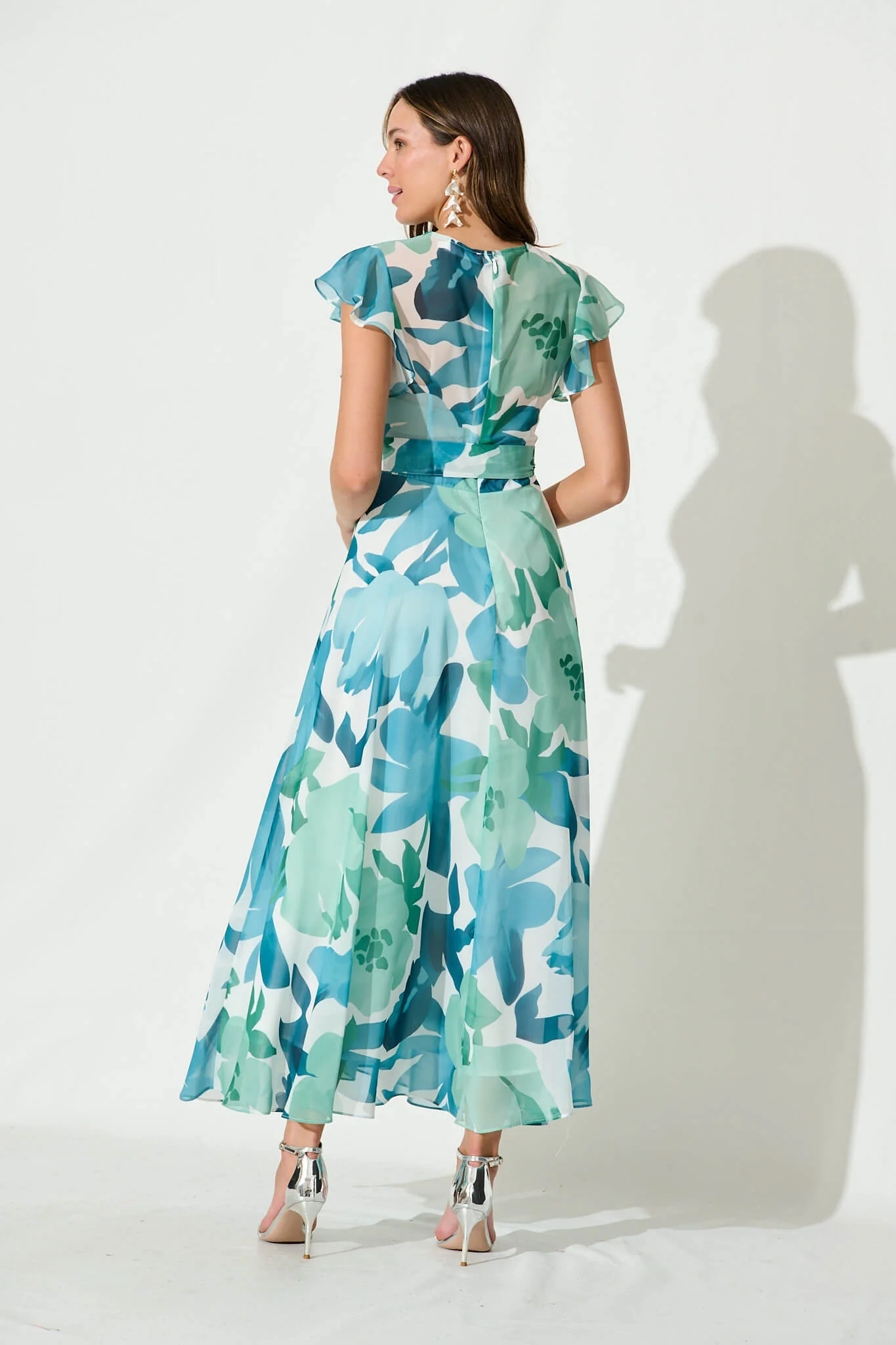 Wynter Maxi Dress In Green And Blue Floral Chiffon - Image 4