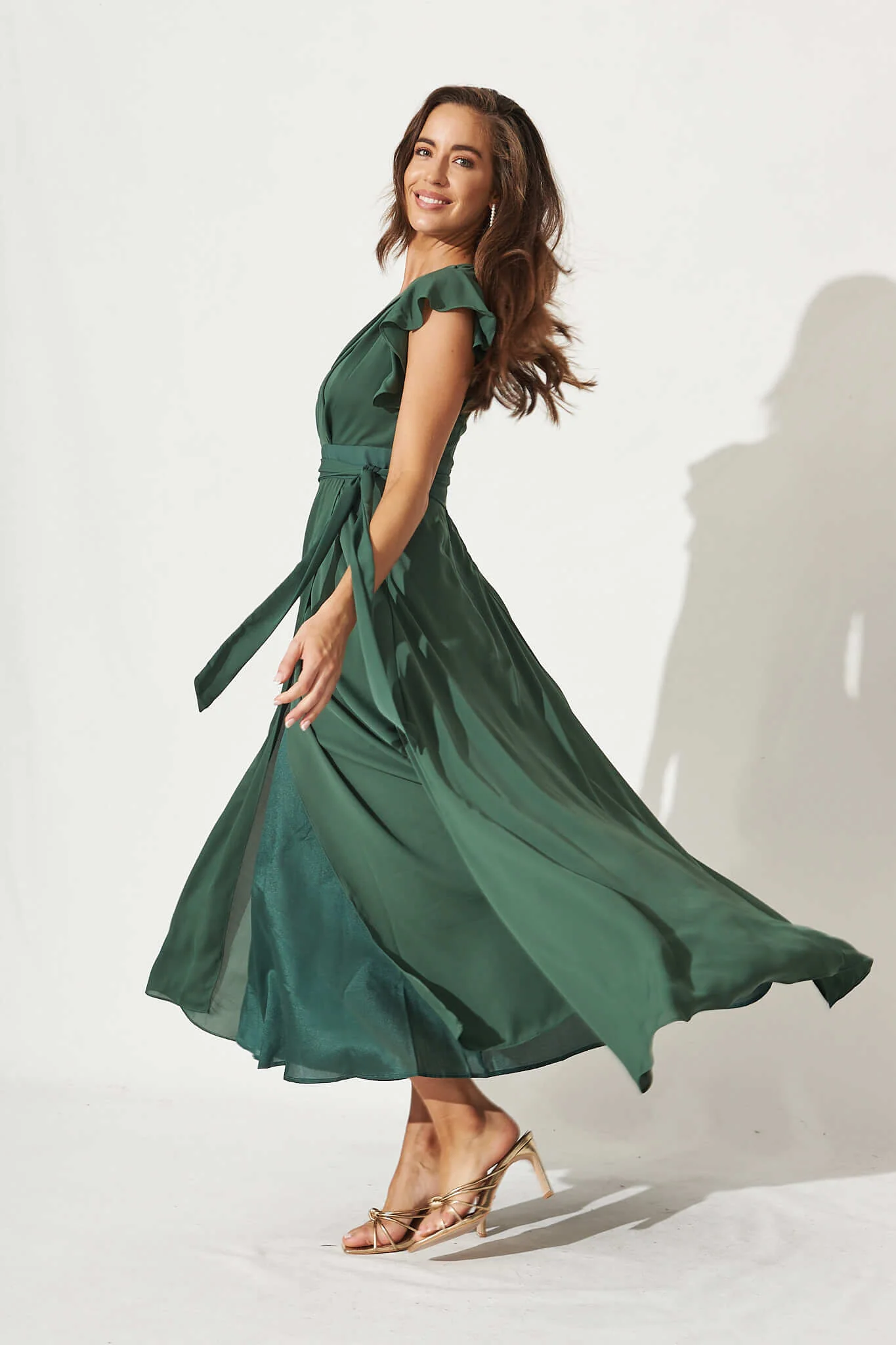 Wynter Maxi Dress in Green Chiffon - Image 3