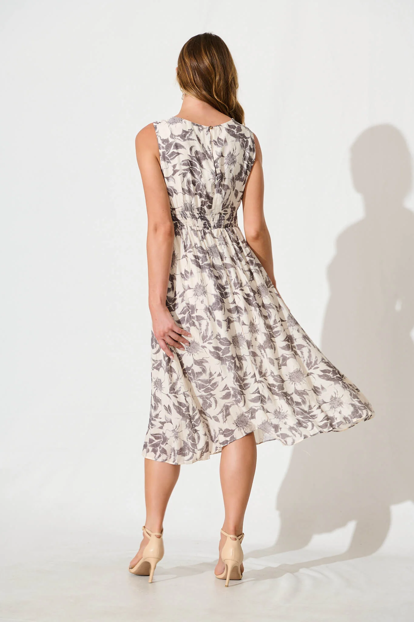 Xanthia Midi Dress in White with Black Flower - Image 4