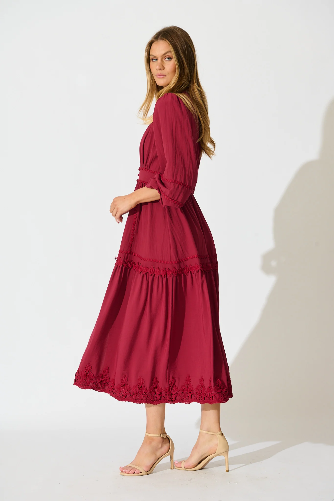Yasmina Midi Dress in Wine - Image 3