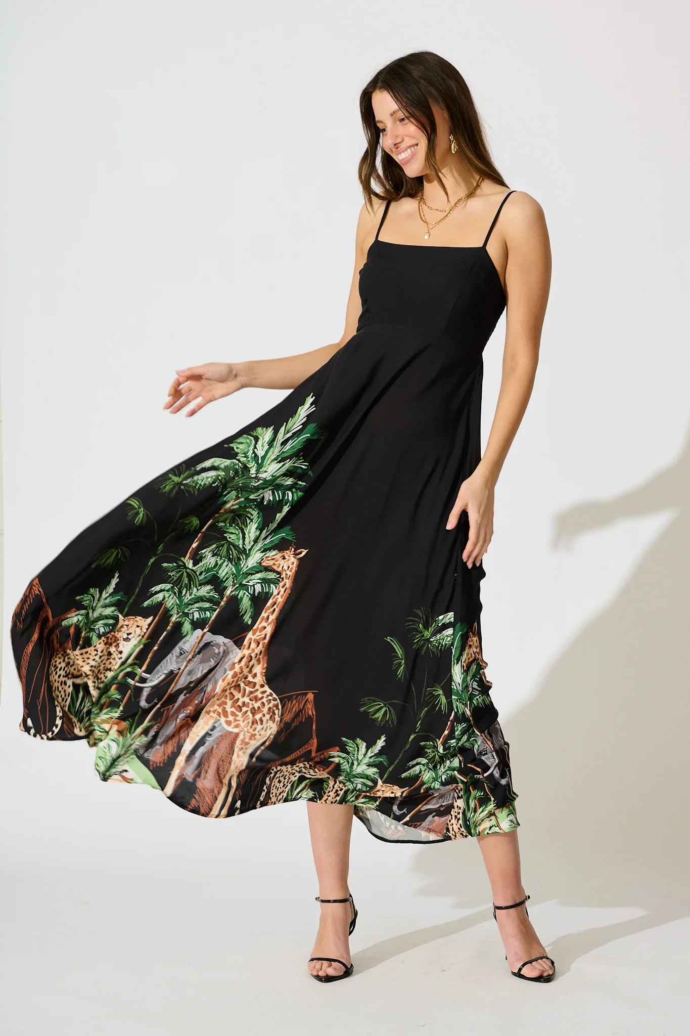 Yetta Maxi Sundress in Black Print