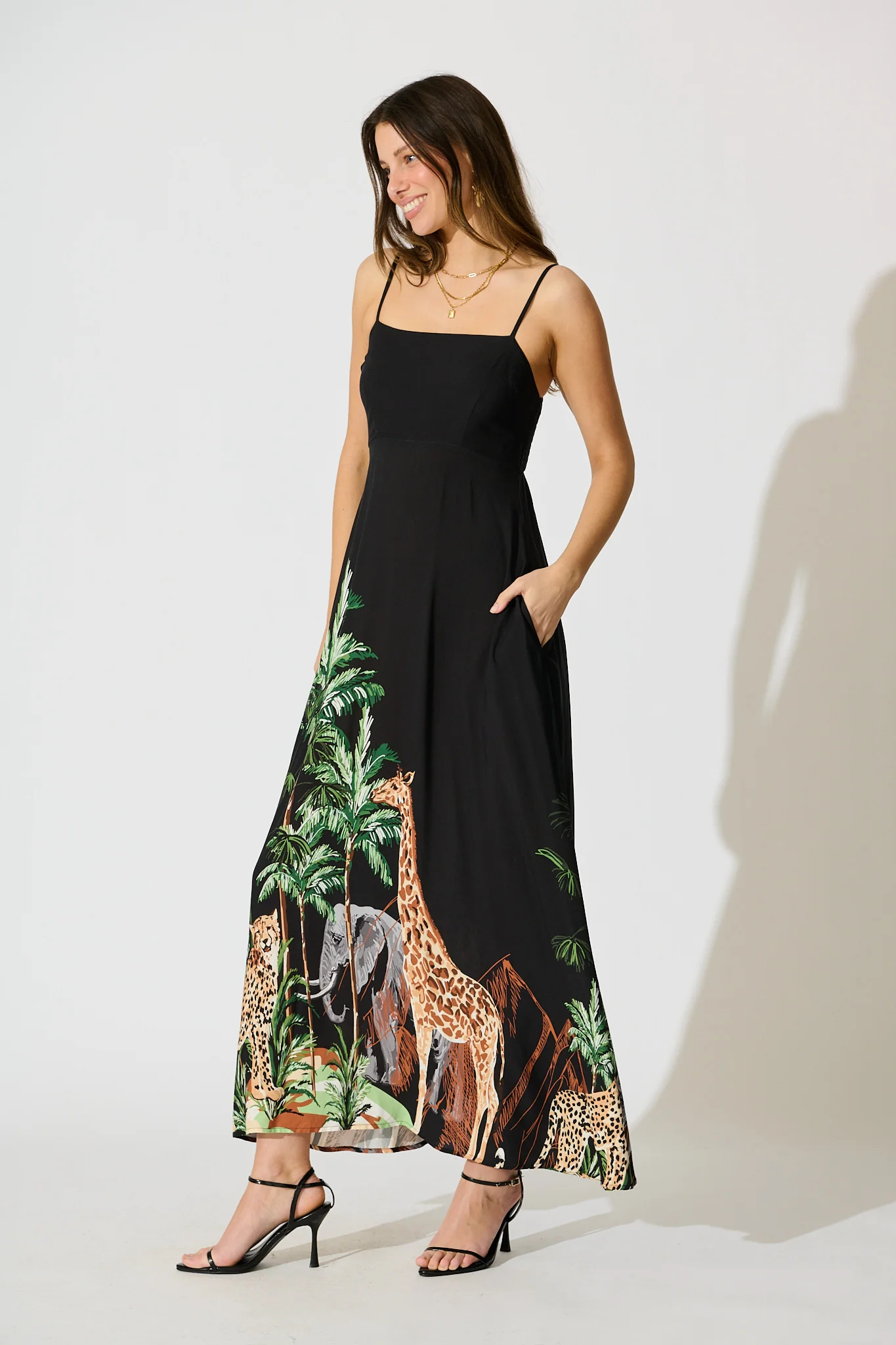 Yetta Maxi Sundress in Black Print - Image 3