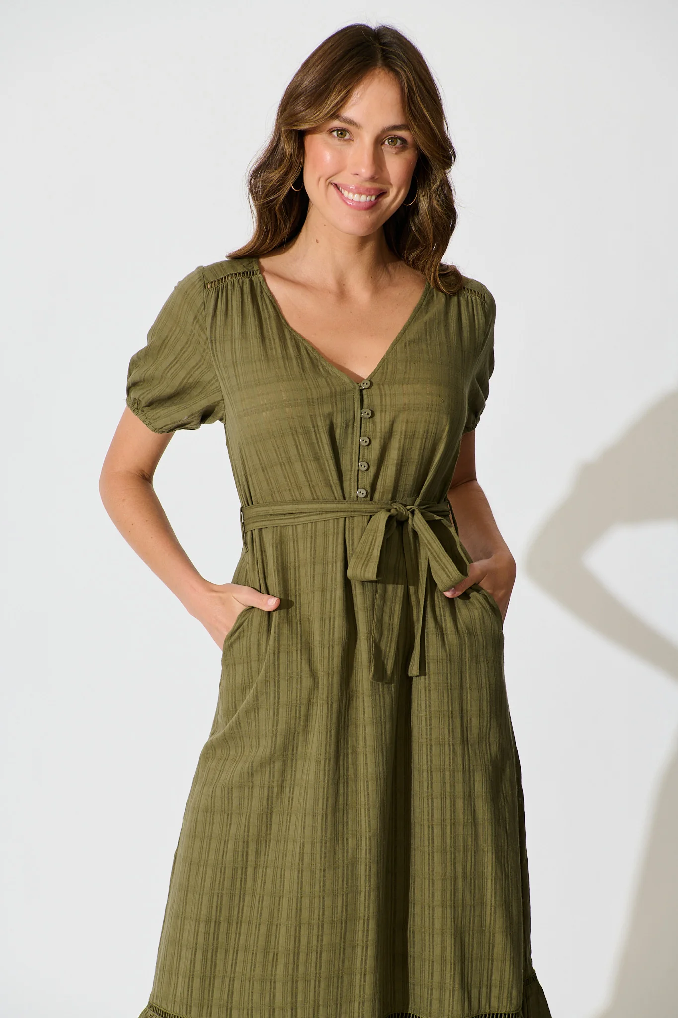 Zafira Maxi Dress in Khaki Cotton - Image 2