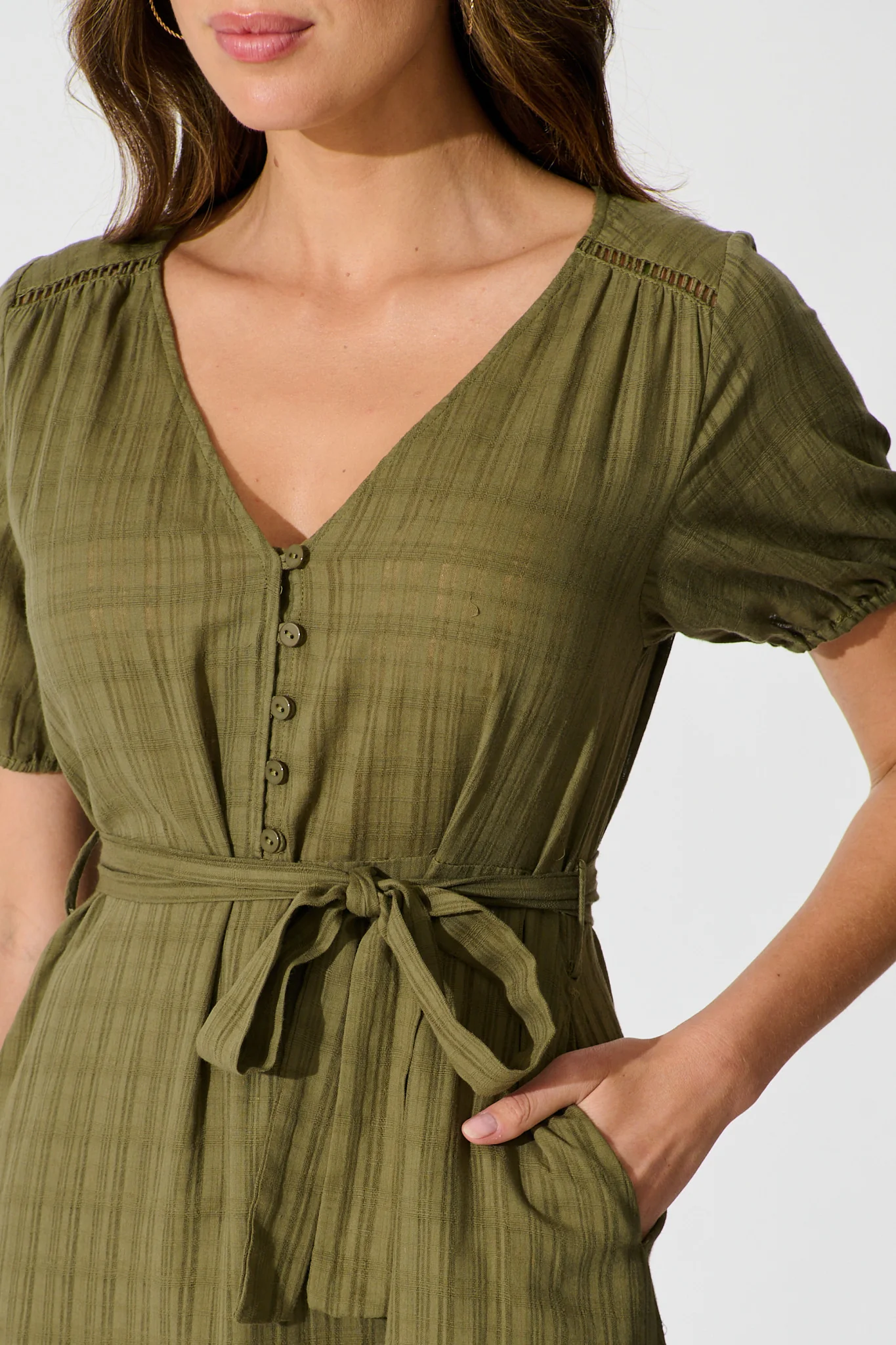 Zafira Maxi Dress in Khaki Cotton - Image 5