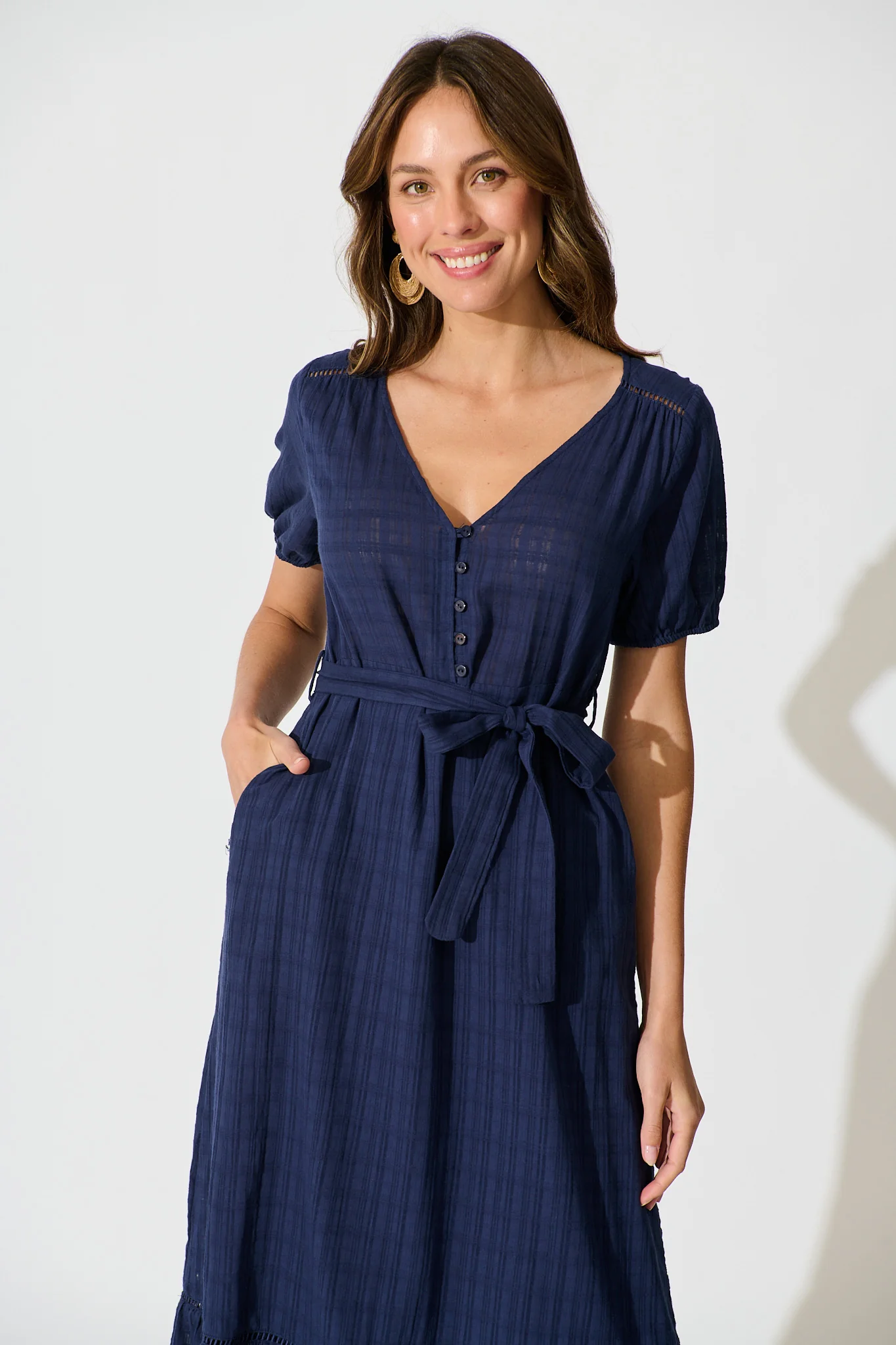 Zafira Maxi Dress in Navy Cotton - Image 2