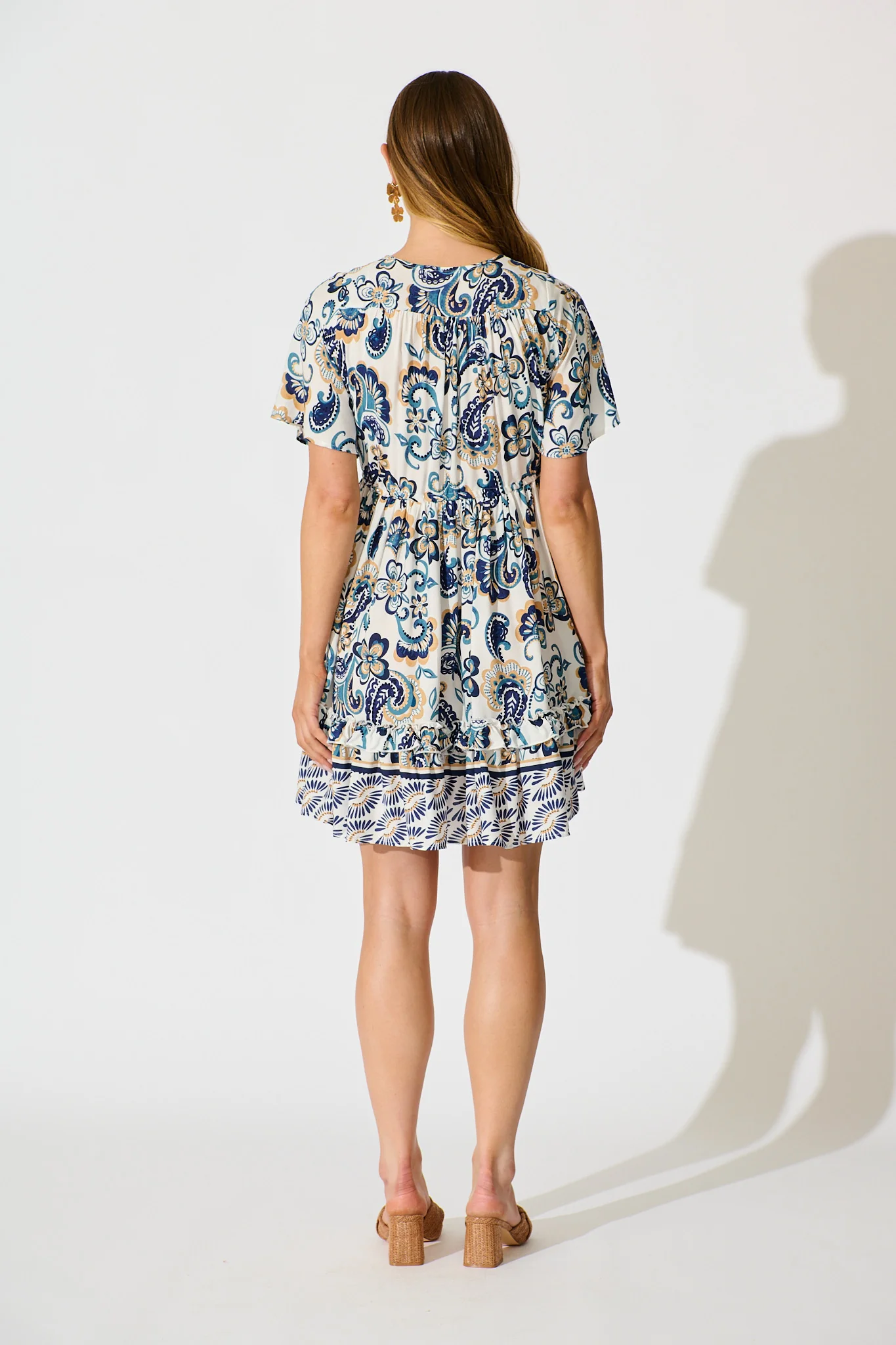 Zanayah Dress in White with Blue Boho Print - Image 4