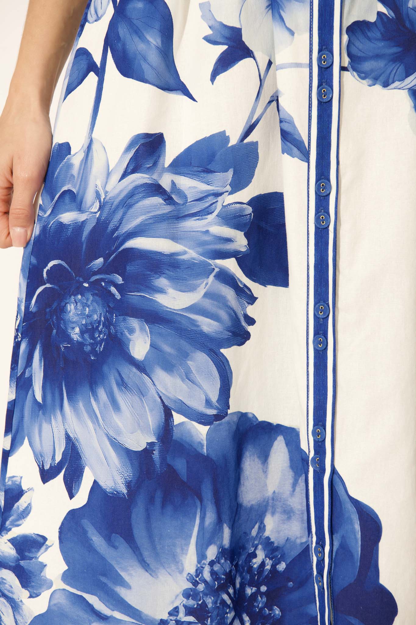 Zaraya Maxi Shirt Dress in Blue Floral Border Print Cotton - Image 7