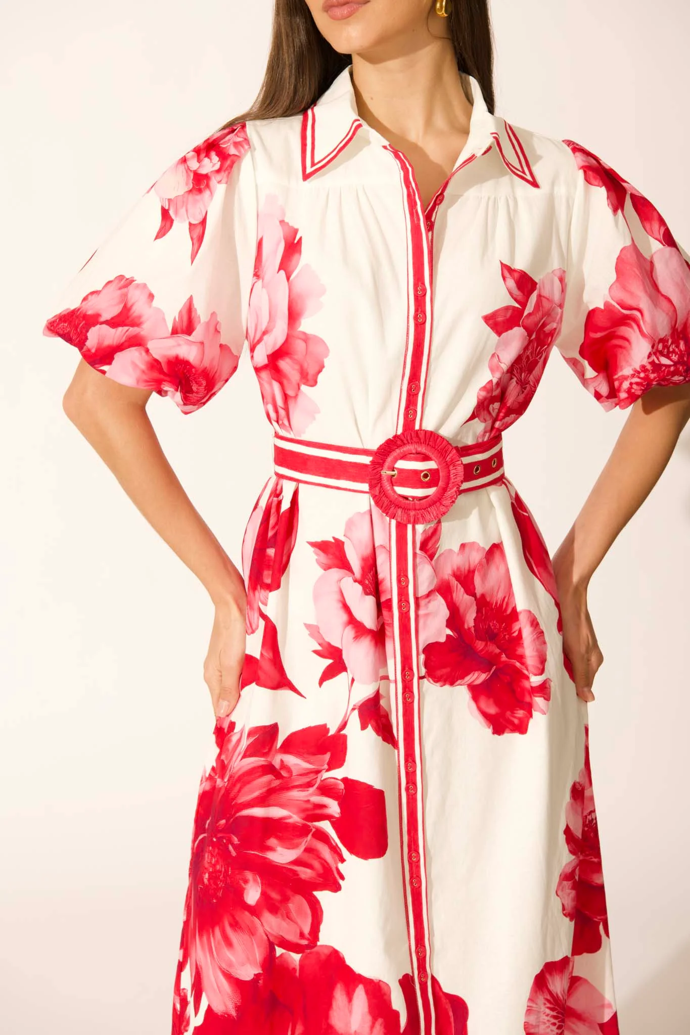 Zaraya Maxi Shirt Dress in Pink Floral Border Print Cotton - Image 6