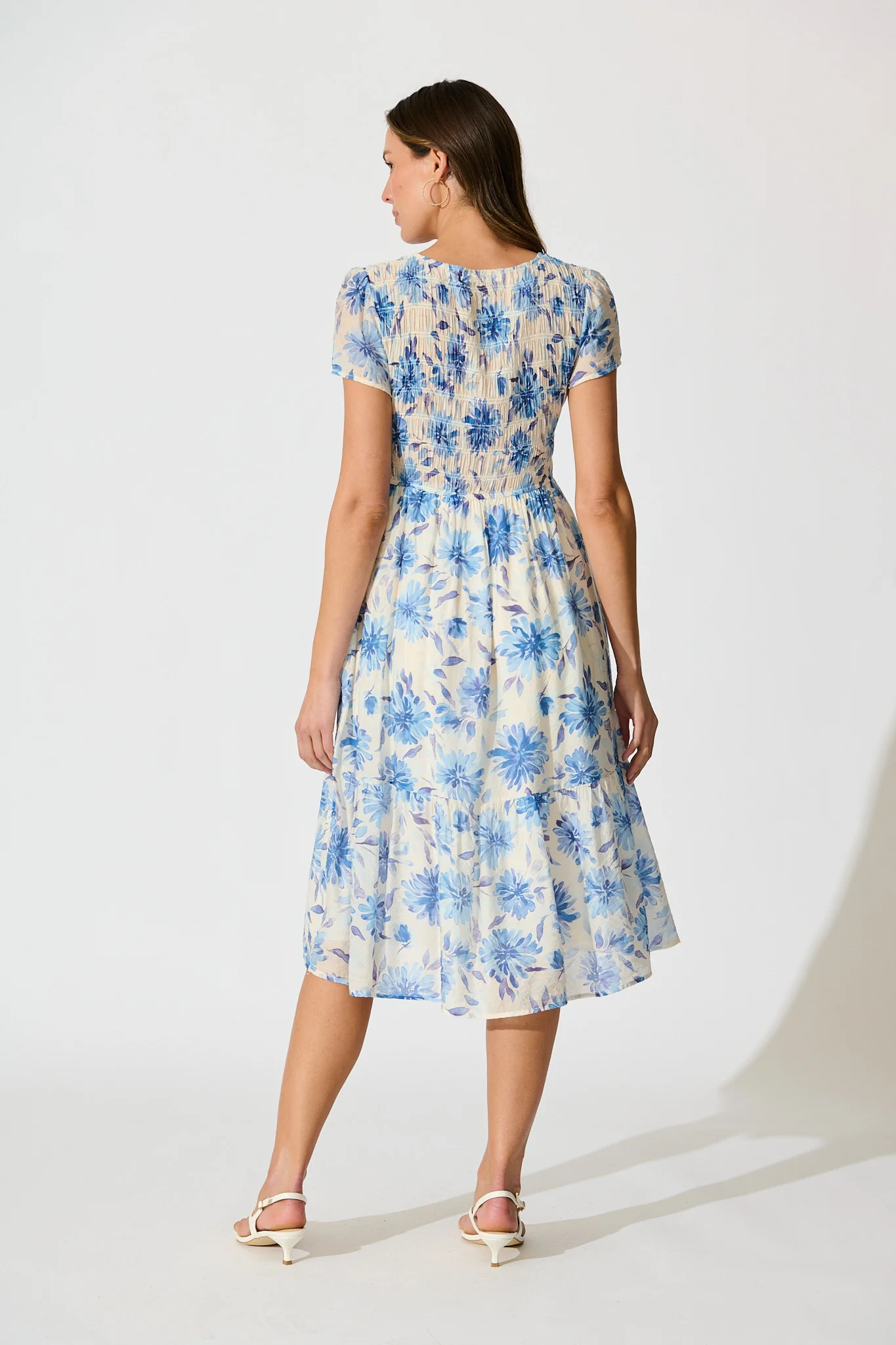 Zennith Midi Dress in Cream with Blue Floral - Image 4