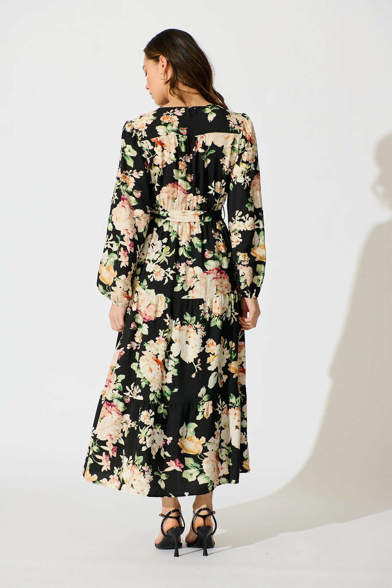 Zodie Midi Dress in Black Multi Floral Print - Image 4